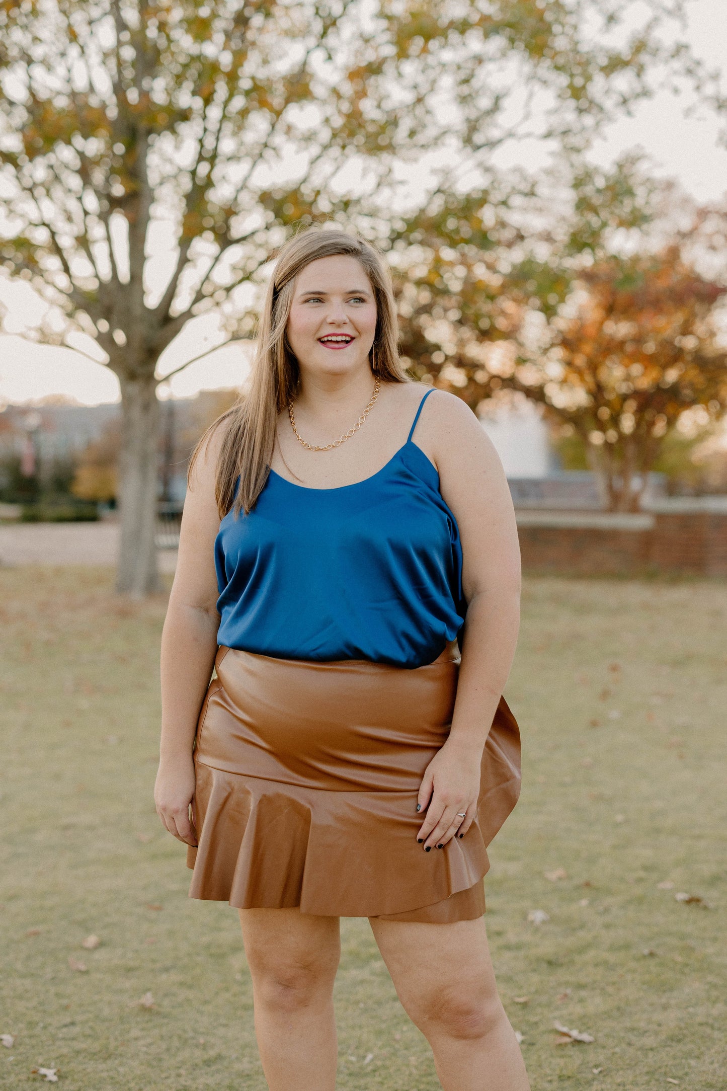Gail Silk Flared Elegant Top in Navy (Sizes S-2XL)