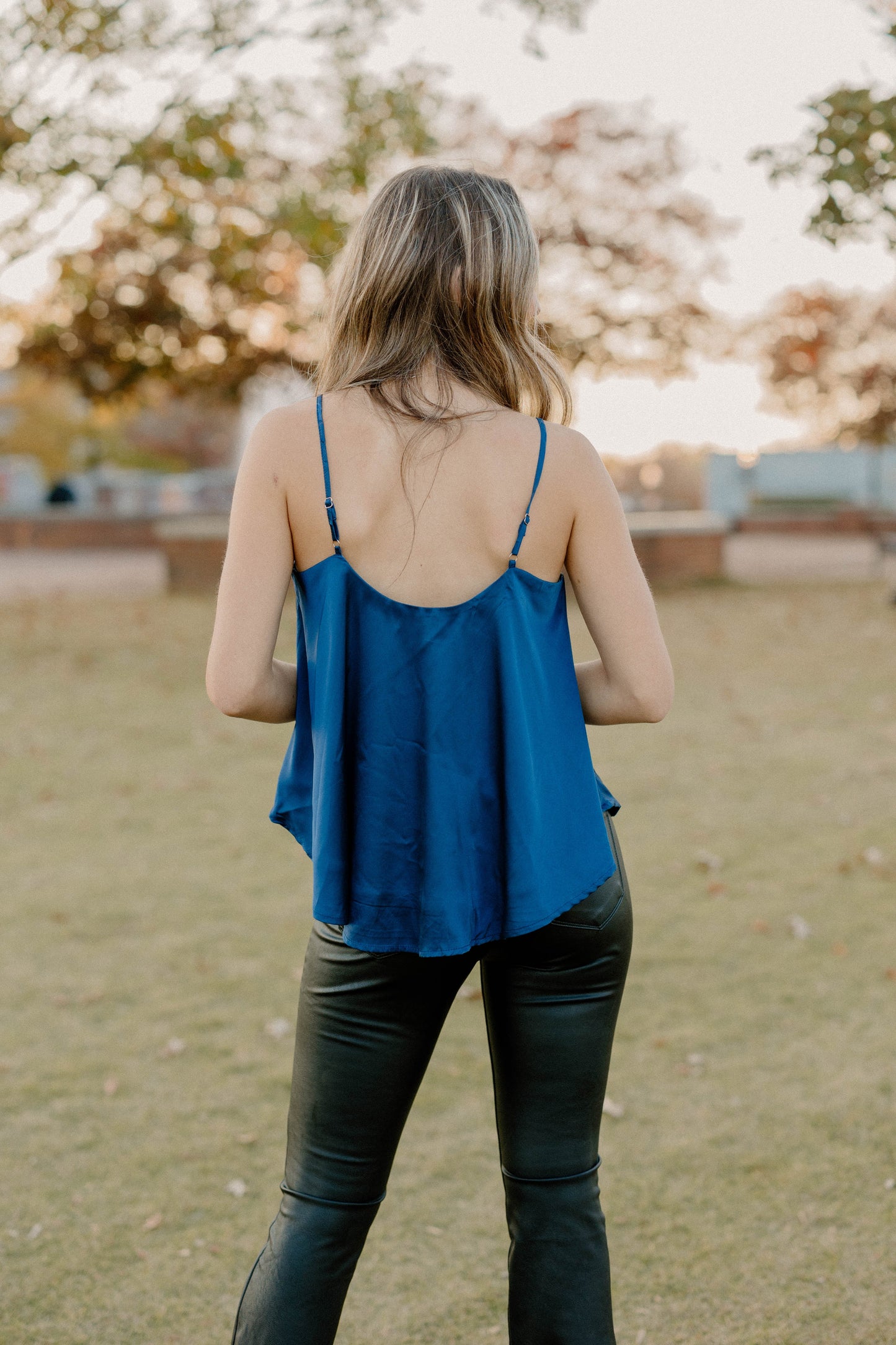 Gail Silk Flared Elegant Top in Navy (Sizes S-2XL)