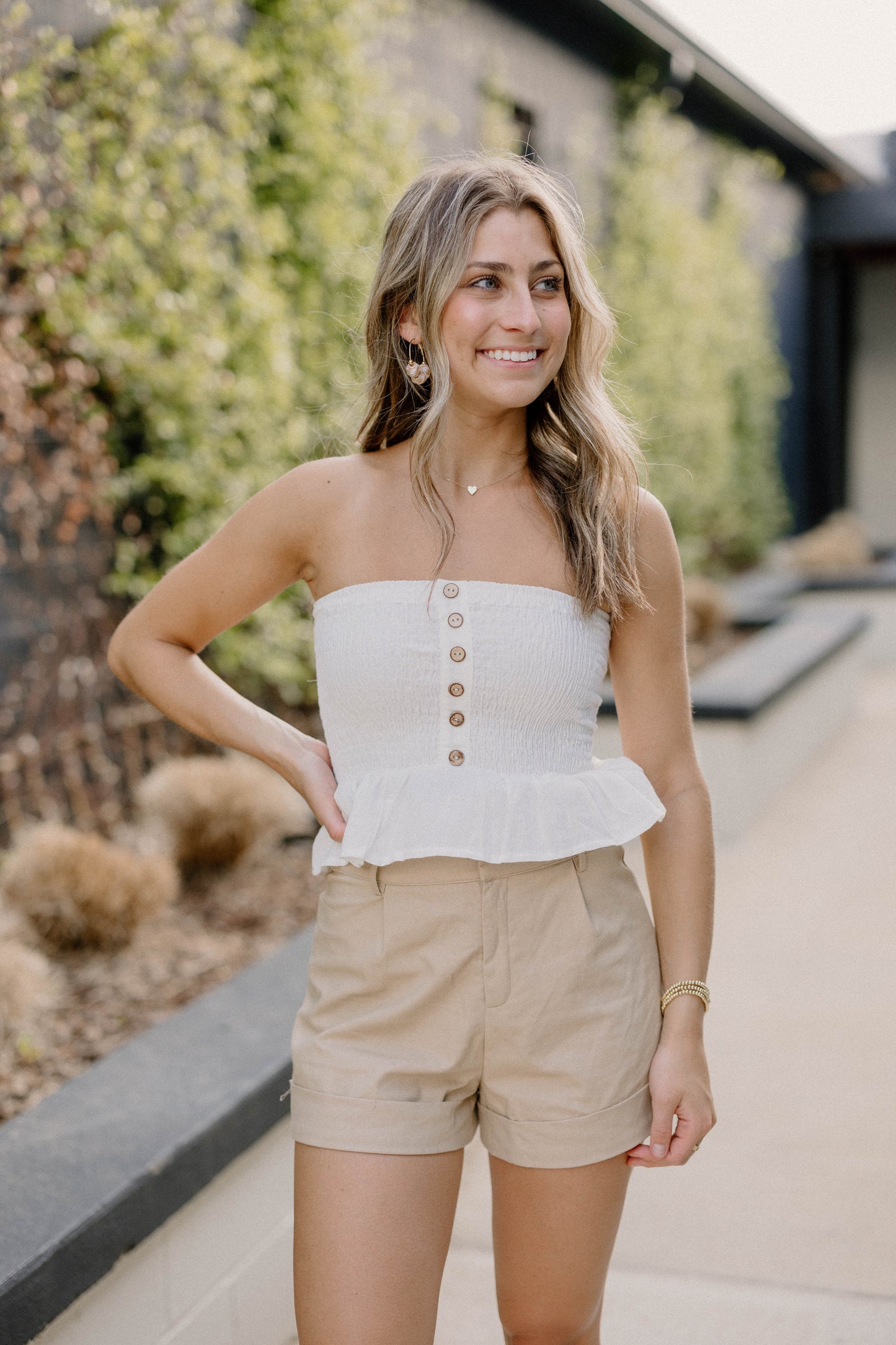 Laura Smocked Linen Top in Ivory by Bali Lane (Sizes S-3XL)