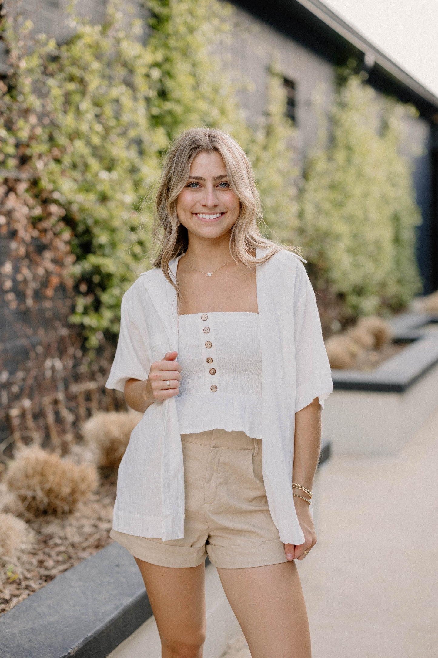 Laura Smocked Linen Top in Ivory by Bali Lane (Sizes S-3XL)
