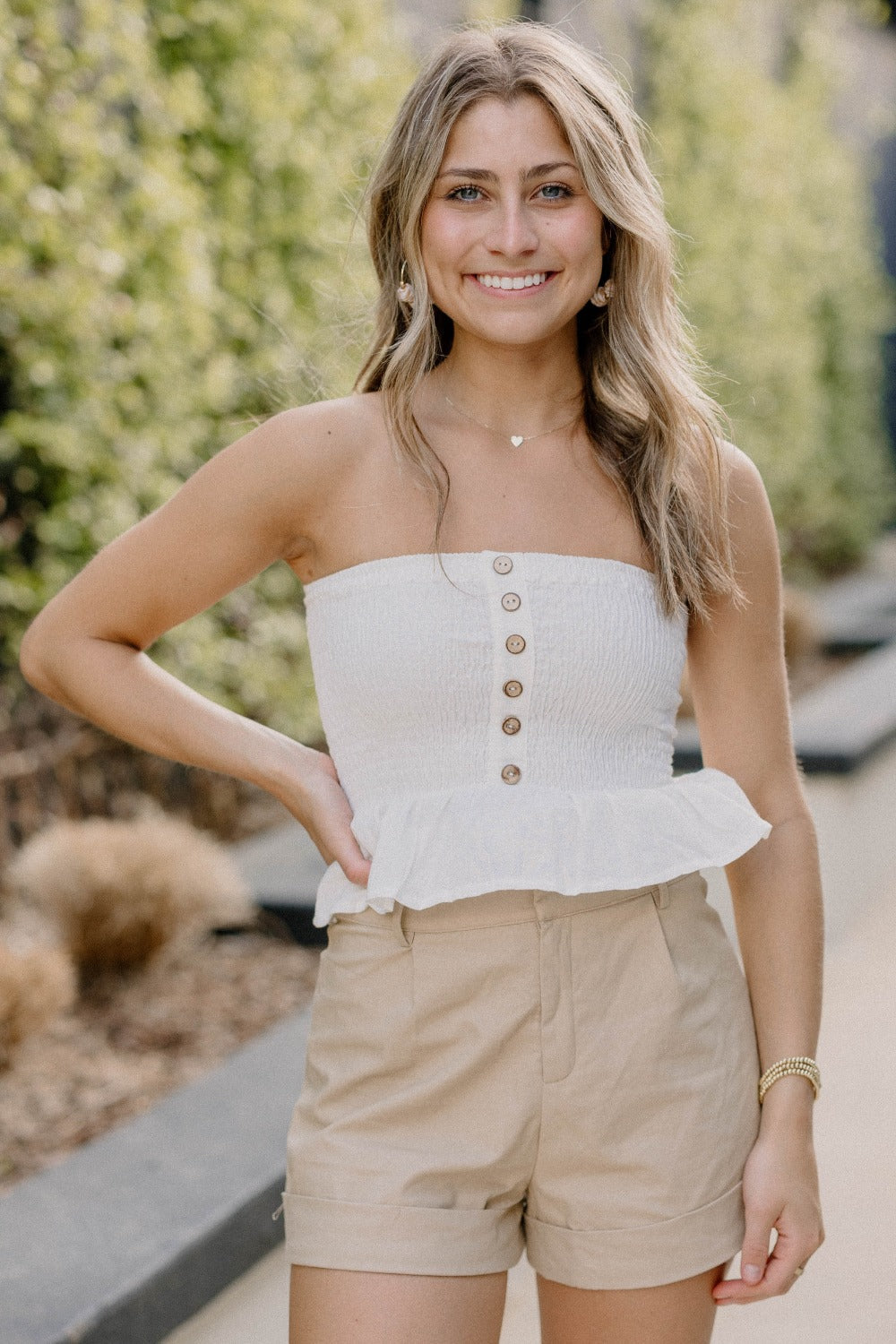 Laura Smocked Linen Top in Ivory by Bali Lane (Sizes S-3XL)
