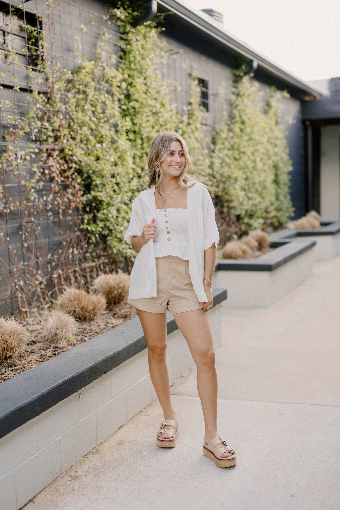 Laura Smocked Linen Top in Ivory by Bali Lane (Sizes S-3XL)