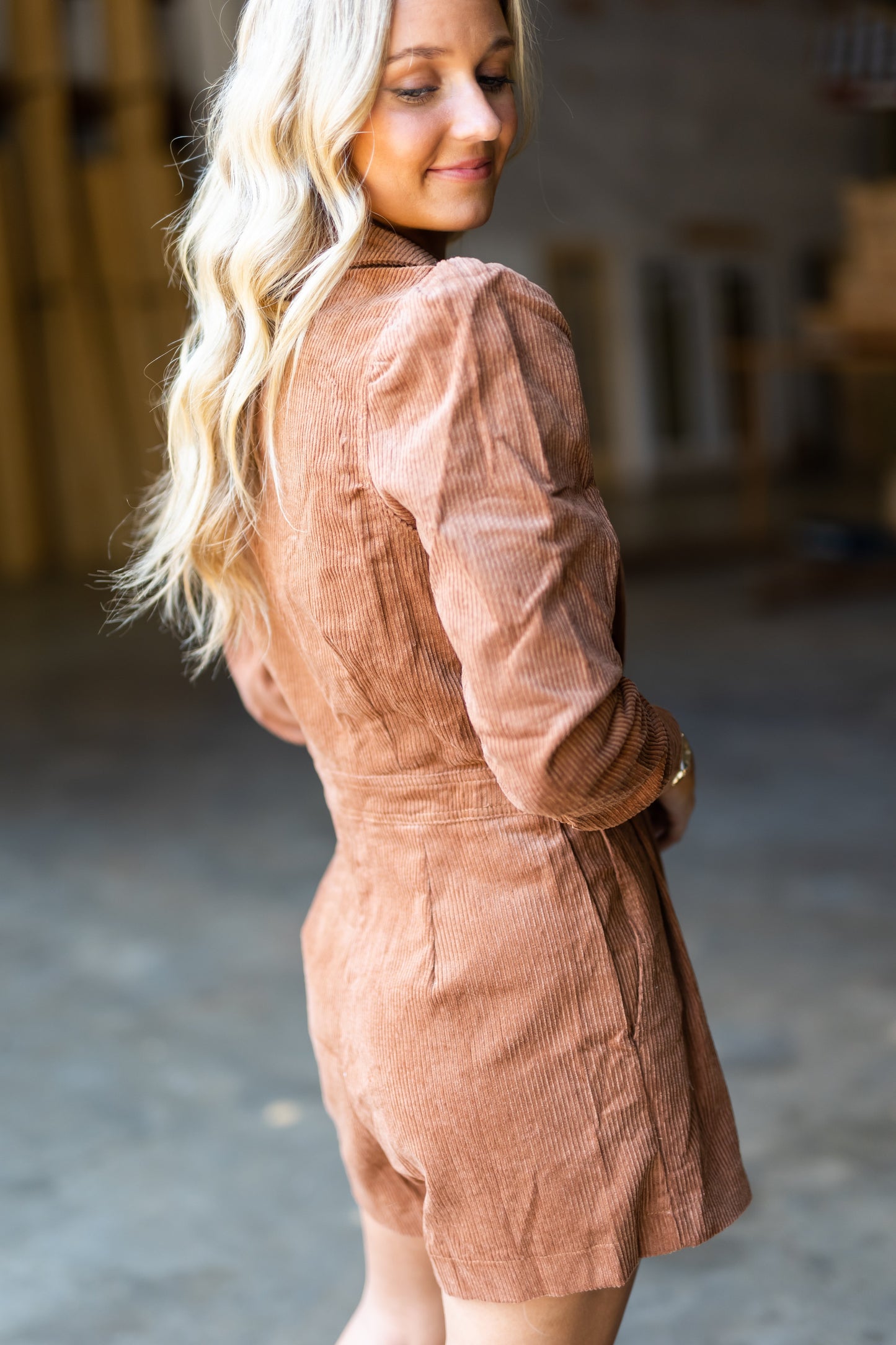Morgan Rust Collared Corduroy Romper