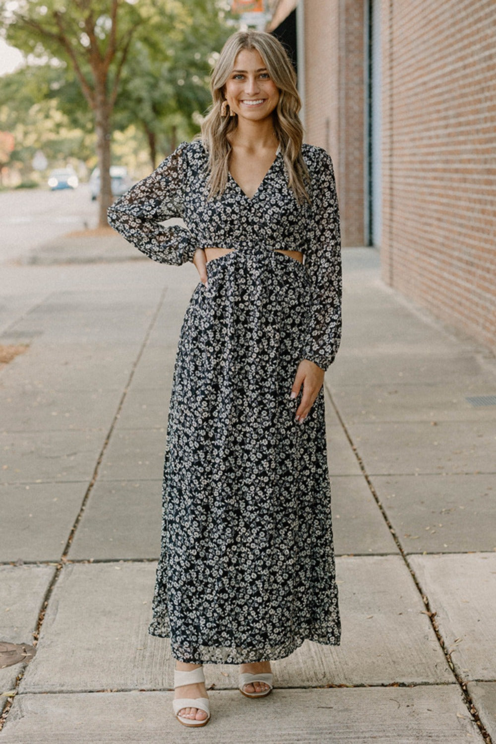 Lori Fall Floral Cut Out Maxi Dress