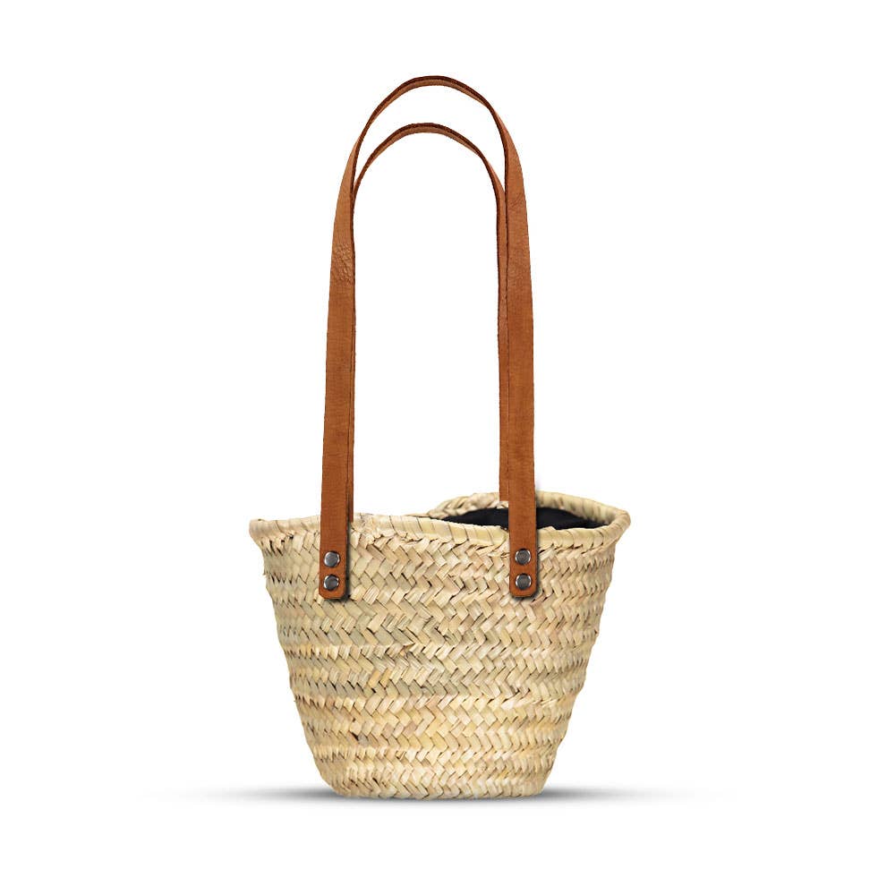 Mini straw bag with leather with Cognac Straps by Marrakech