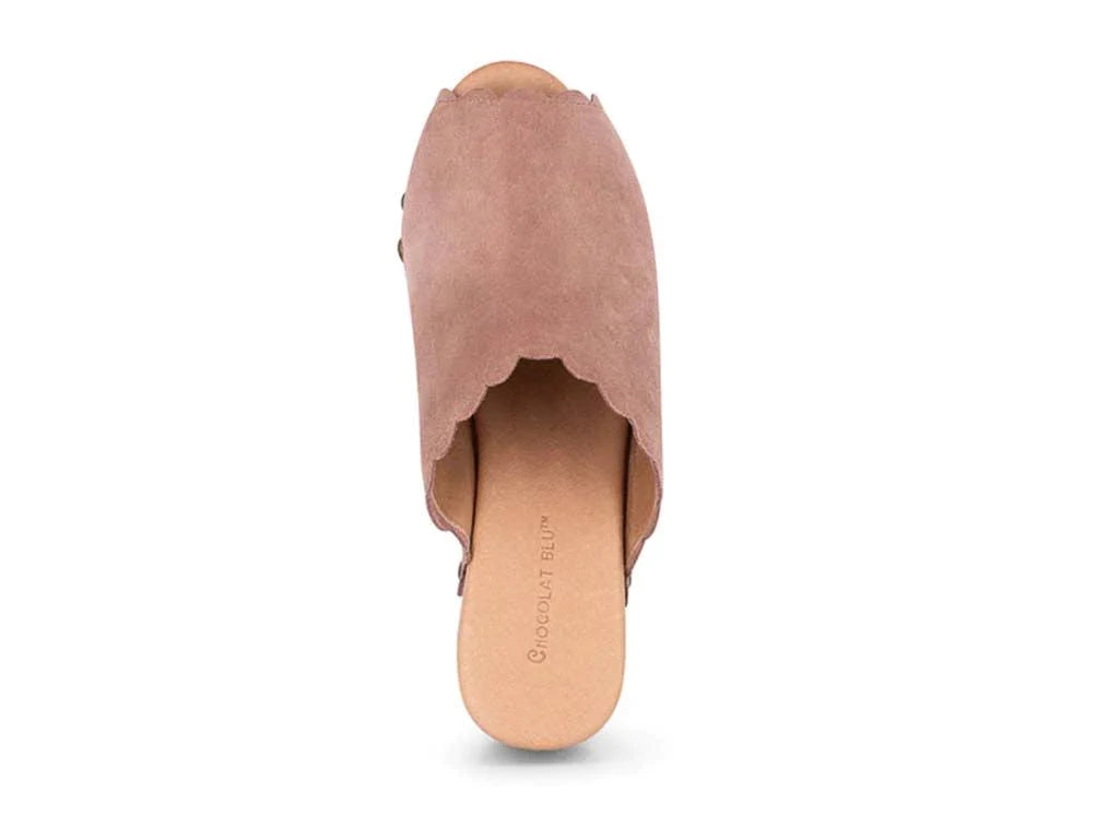 Chocolat Blu Open Toe Clog with Stud Detail in Mauve Pink Suede - The Genesis