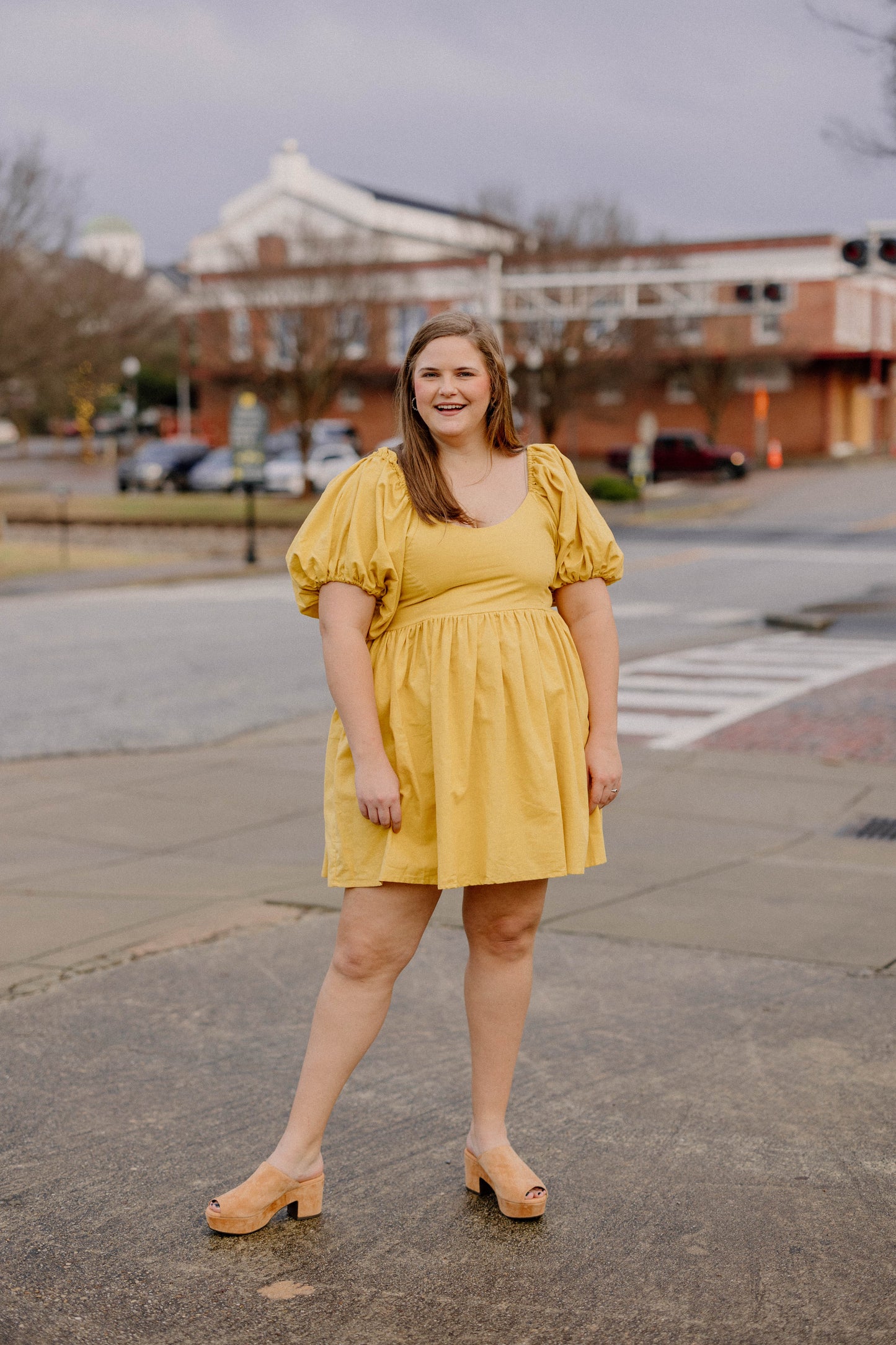 Strawberry Fields Puff Sleeve Mini Dress in Golden Yellow (Sizes S-2XL)