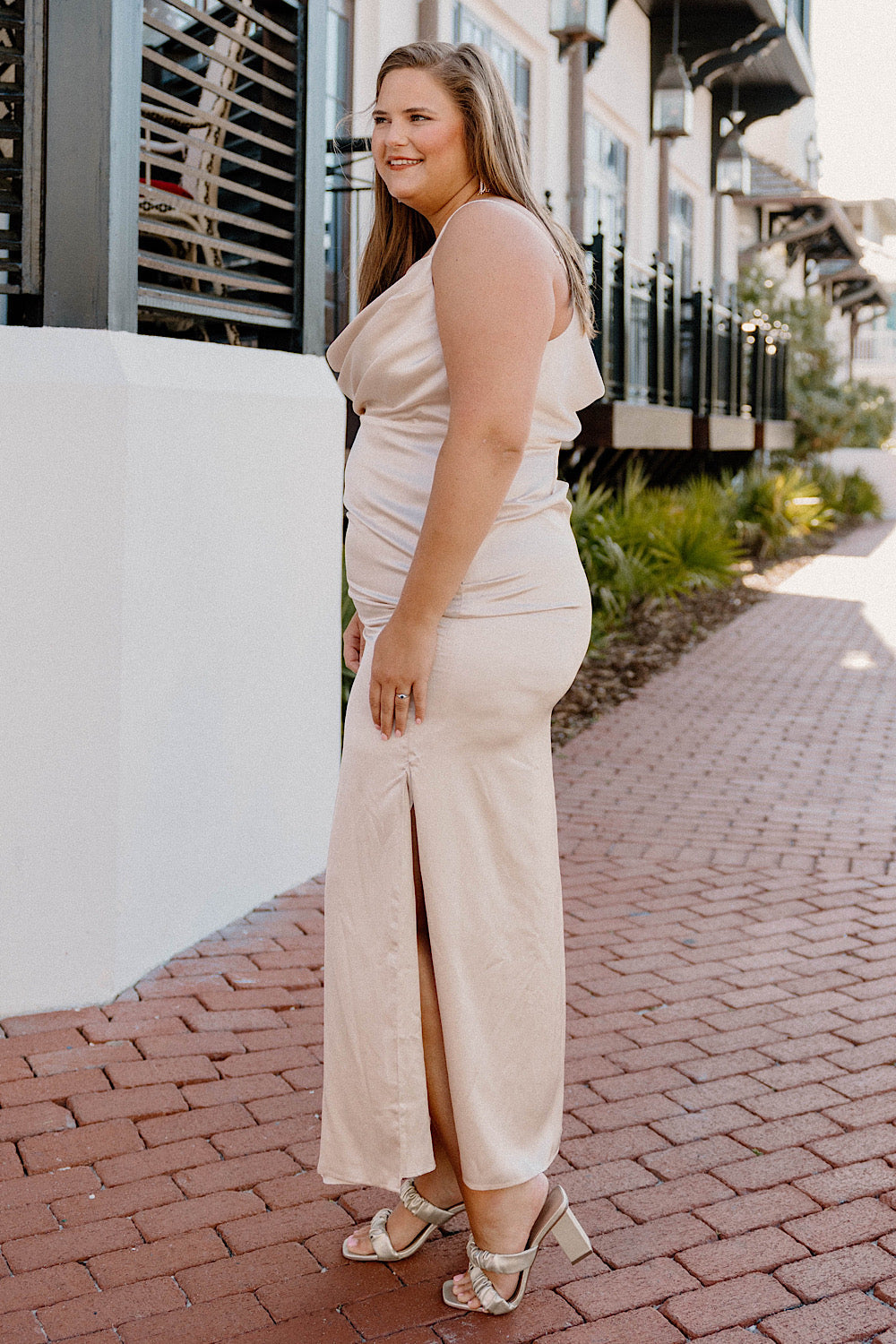 Leslie Elegant Champagne Maxi Dress