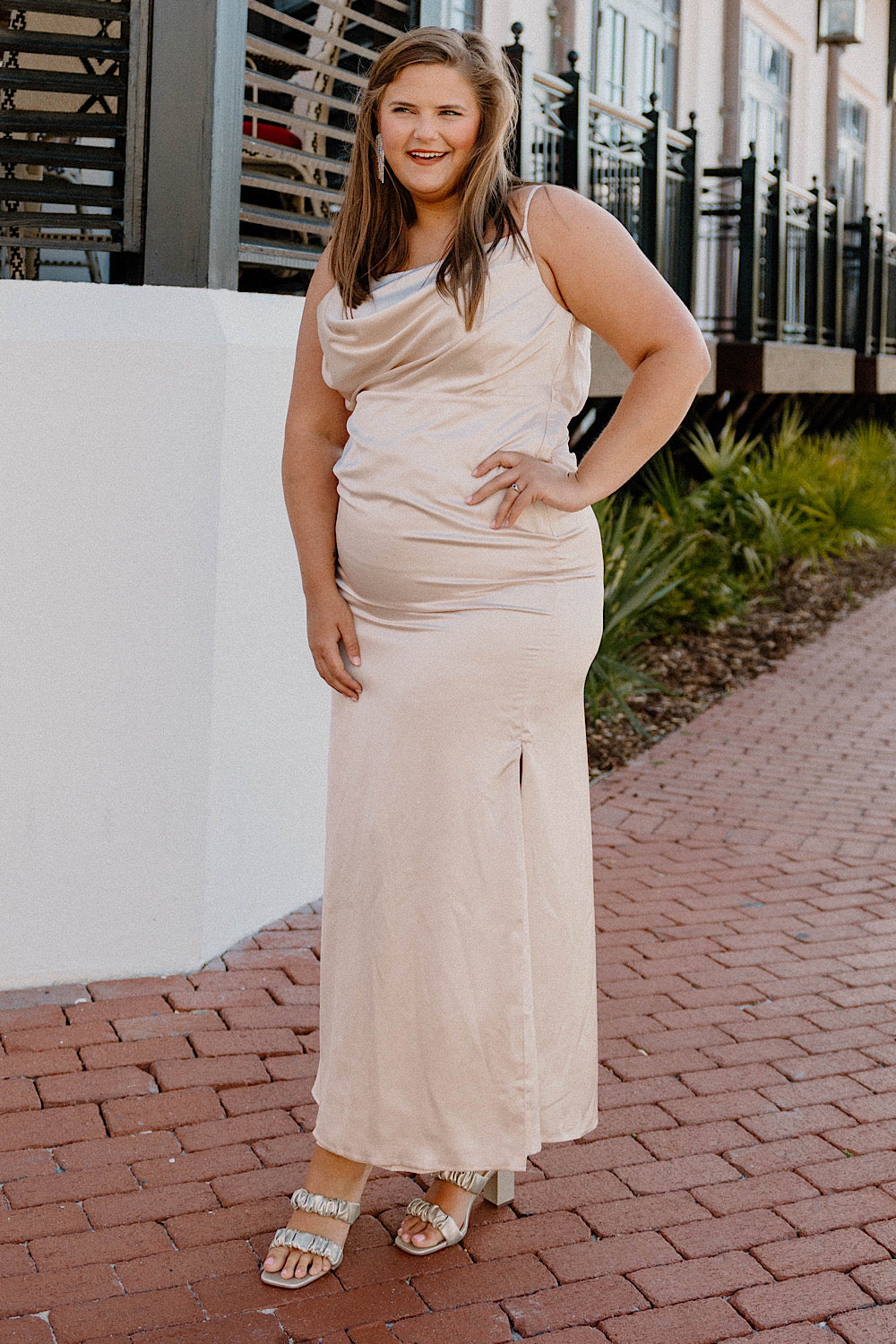 Leslie Elegant Champagne Maxi Dress