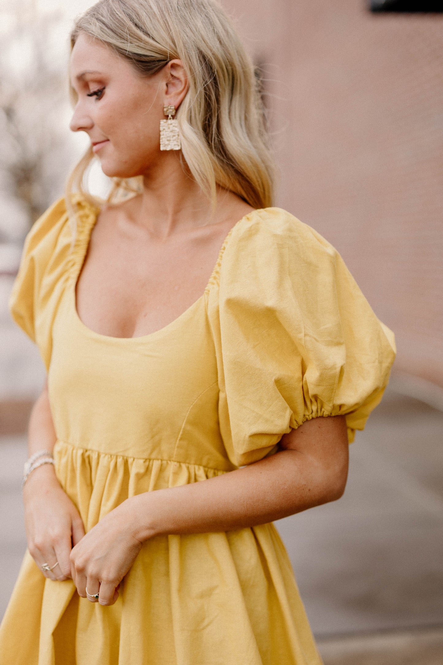 Strawberry Fields Puff Sleeve Mini Dress in Golden Yellow (Sizes S-2XL)