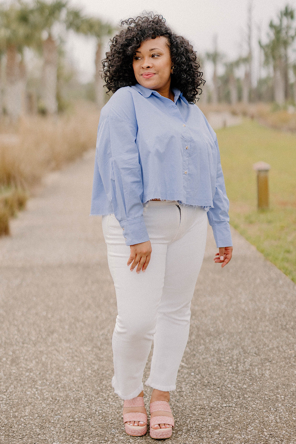 Gwyneth Cropped Button Down in Baby Blue (Sizes S-3XL)