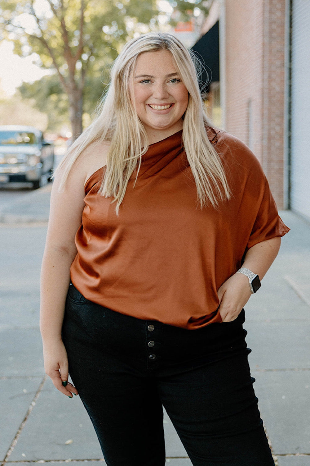 Haley One Shoulder Rust Top (Sizes S-2XL)