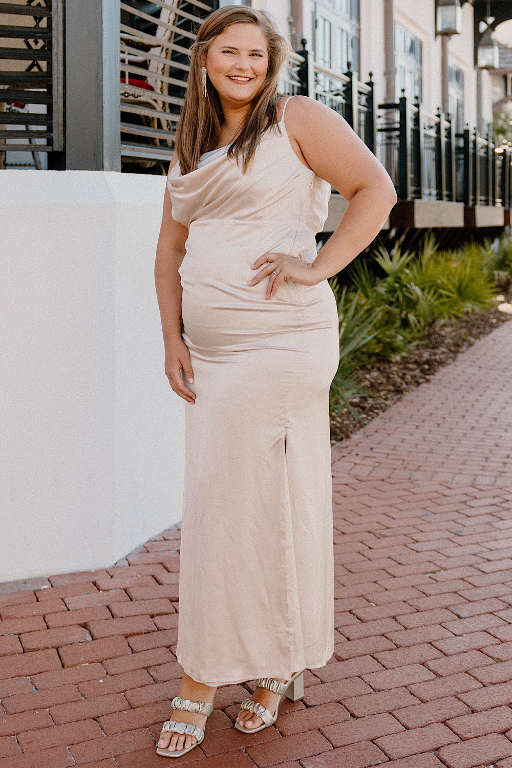Leslie Elegant Champagne Maxi Dress