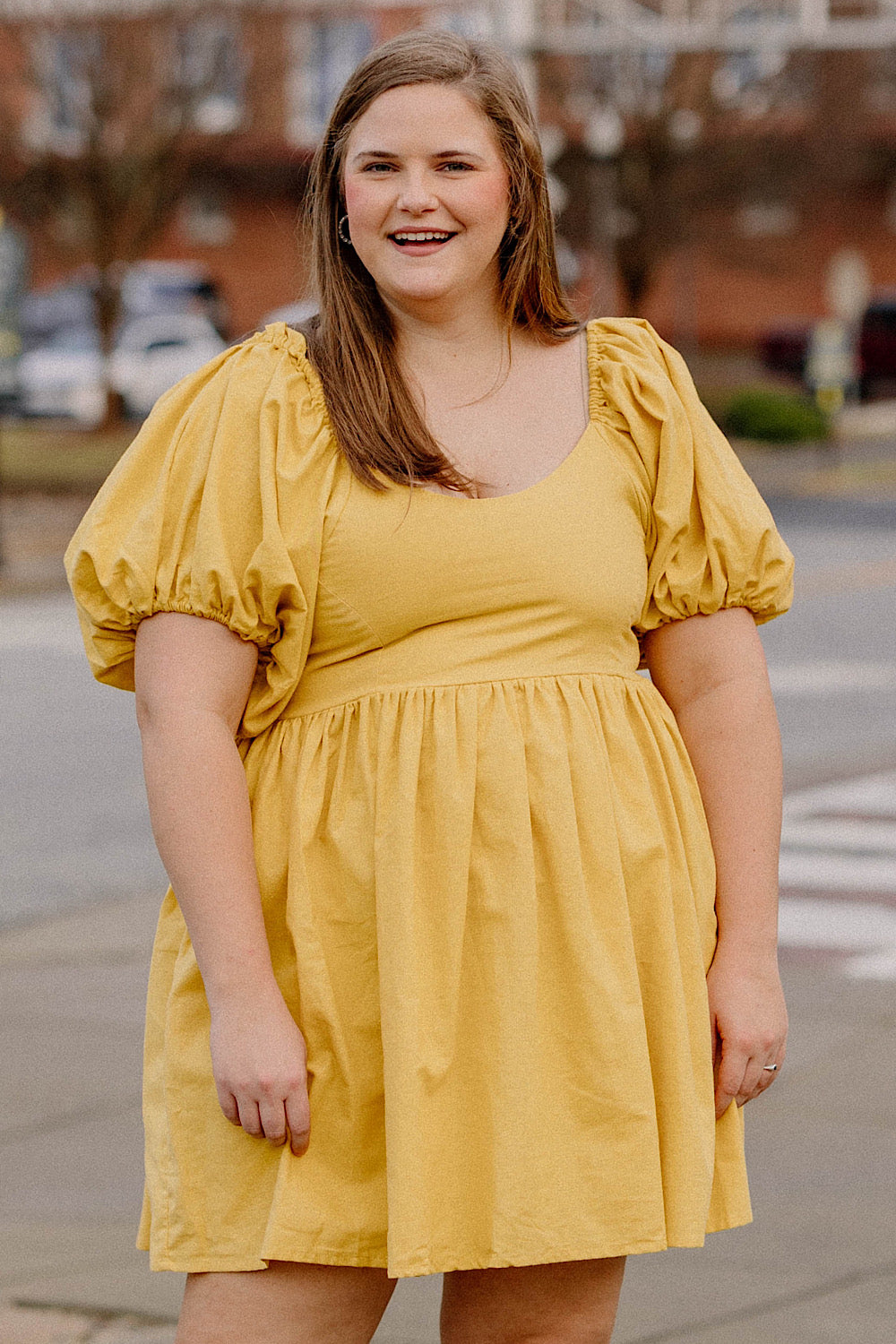 Strawberry Fields Puff Sleeve Mini Dress in Golden Yellow (Sizes S-2XL)