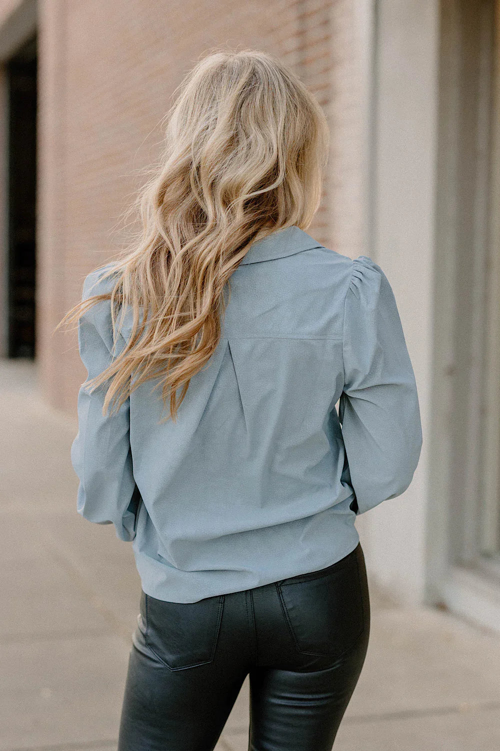 Sadie Soft Leather Button Up in Baby Blue