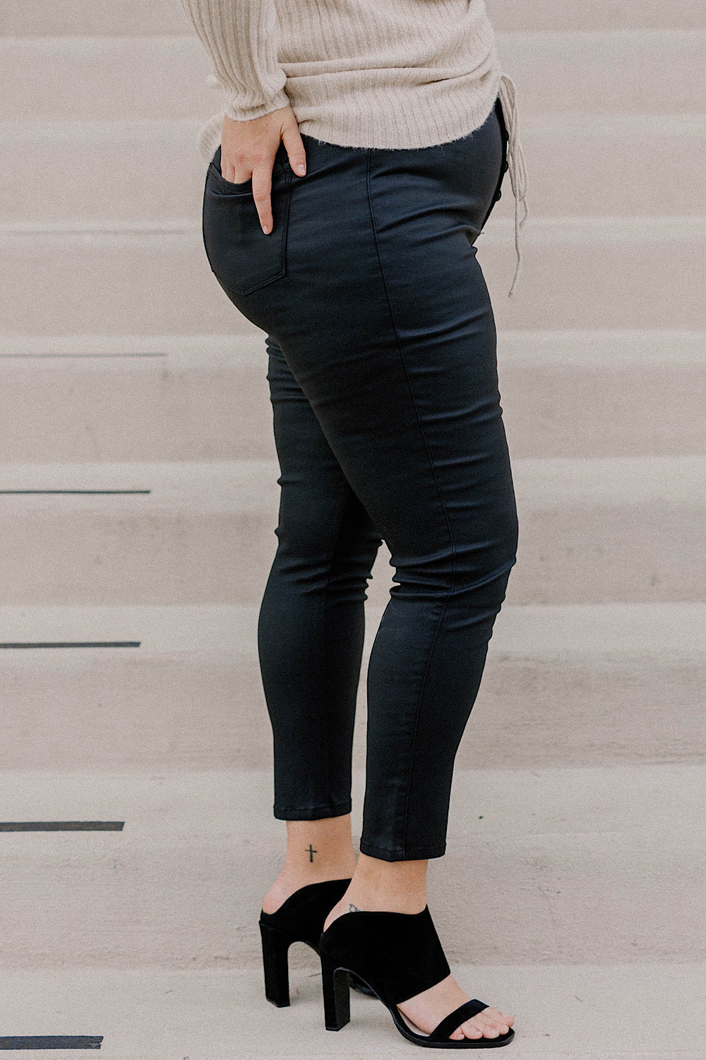 Autumn High Rise Faux Leather Ankle Pants by KanCan in (Sizes 2-22)