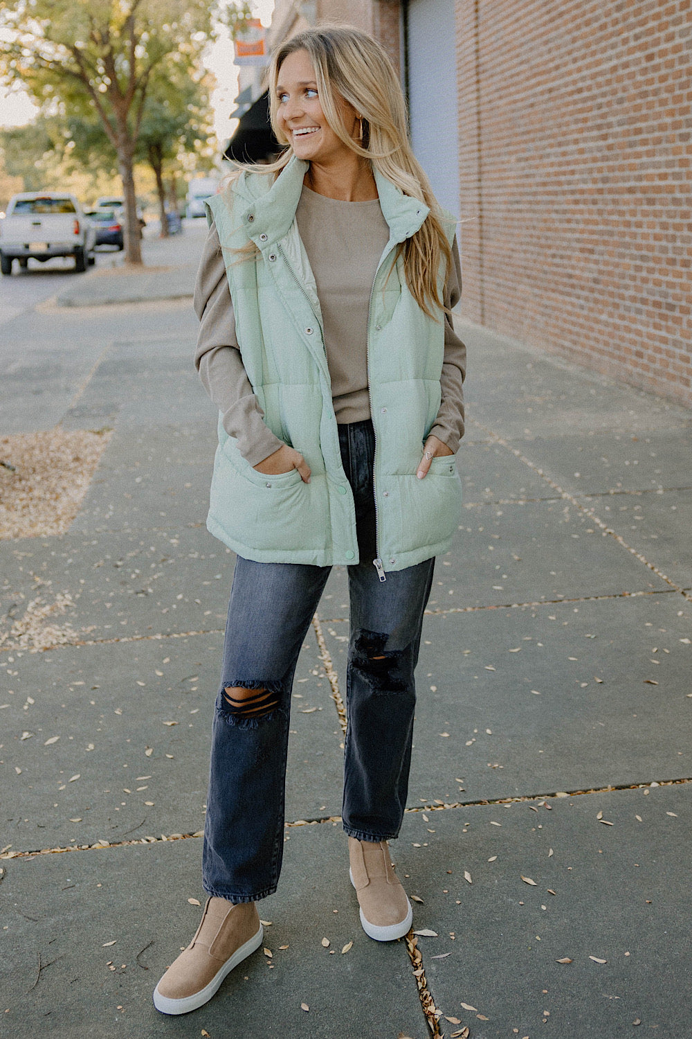 Melissa Oversized Puff Vest in Seafoam