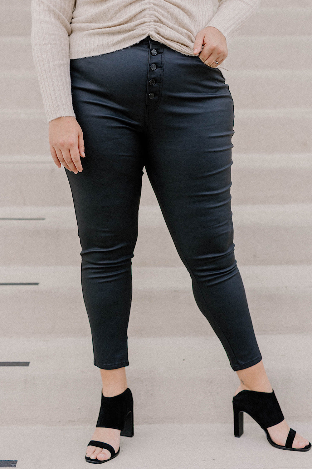 Autumn High Rise Faux Leather Ankle Pants by KanCan in (Sizes 2-22)