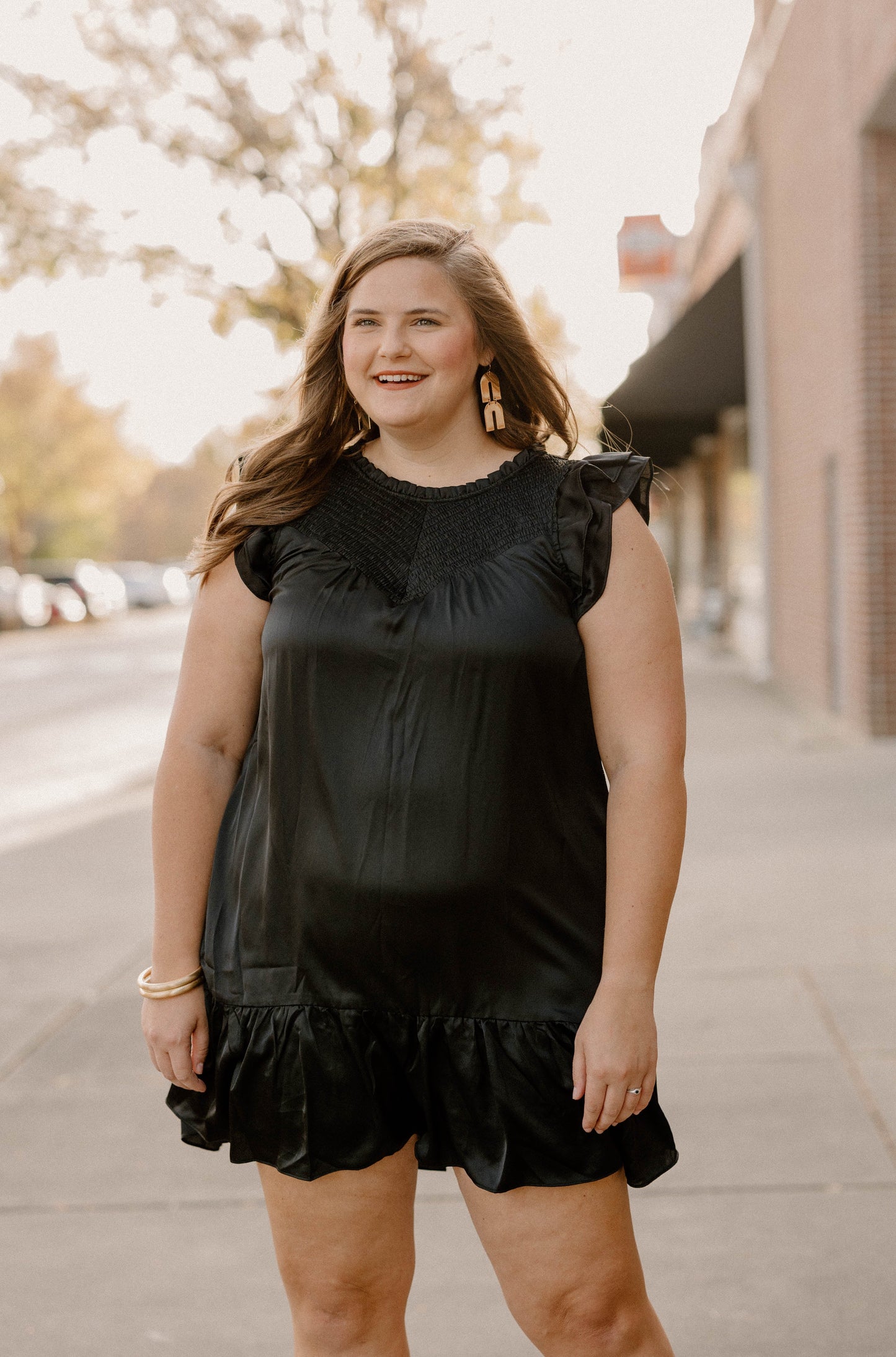 Anna Beth Black Sleeveless Smock Detail Dress (S-3XL)