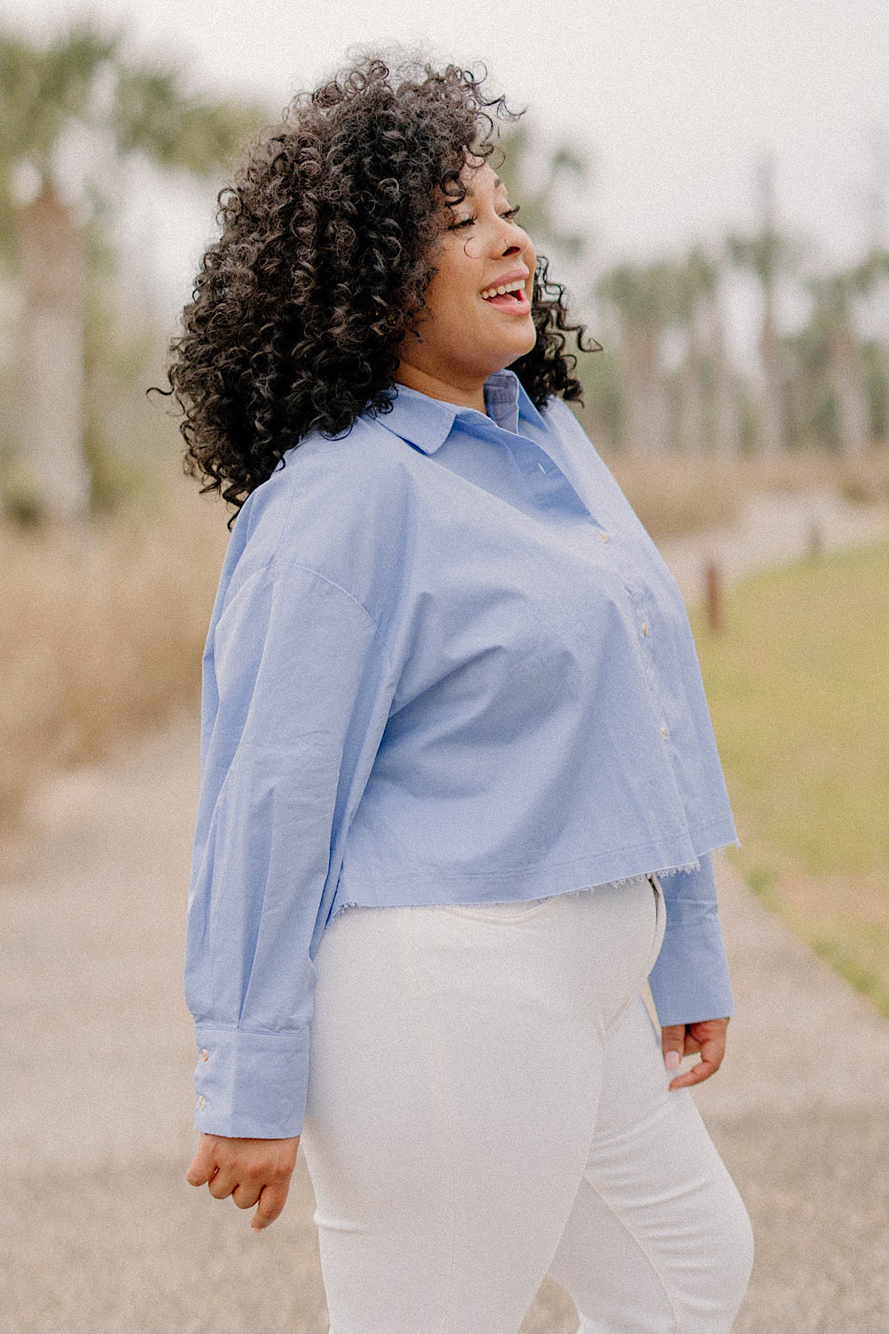 Gwyneth Cropped Button Down in Baby Blue (Sizes S-3XL)