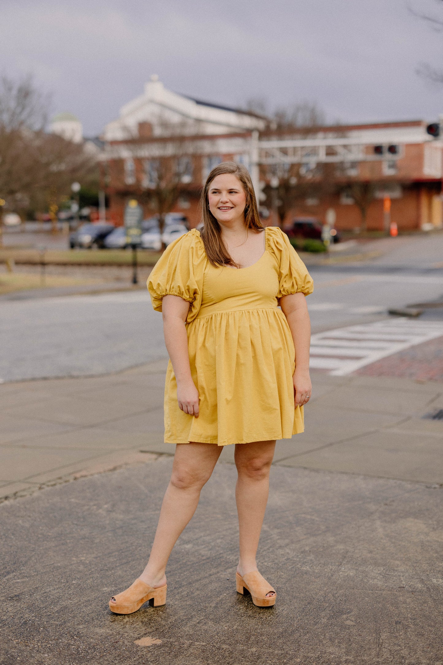 Strawberry Fields Puff Sleeve Mini Dress in Golden Yellow (Sizes S-2XL)