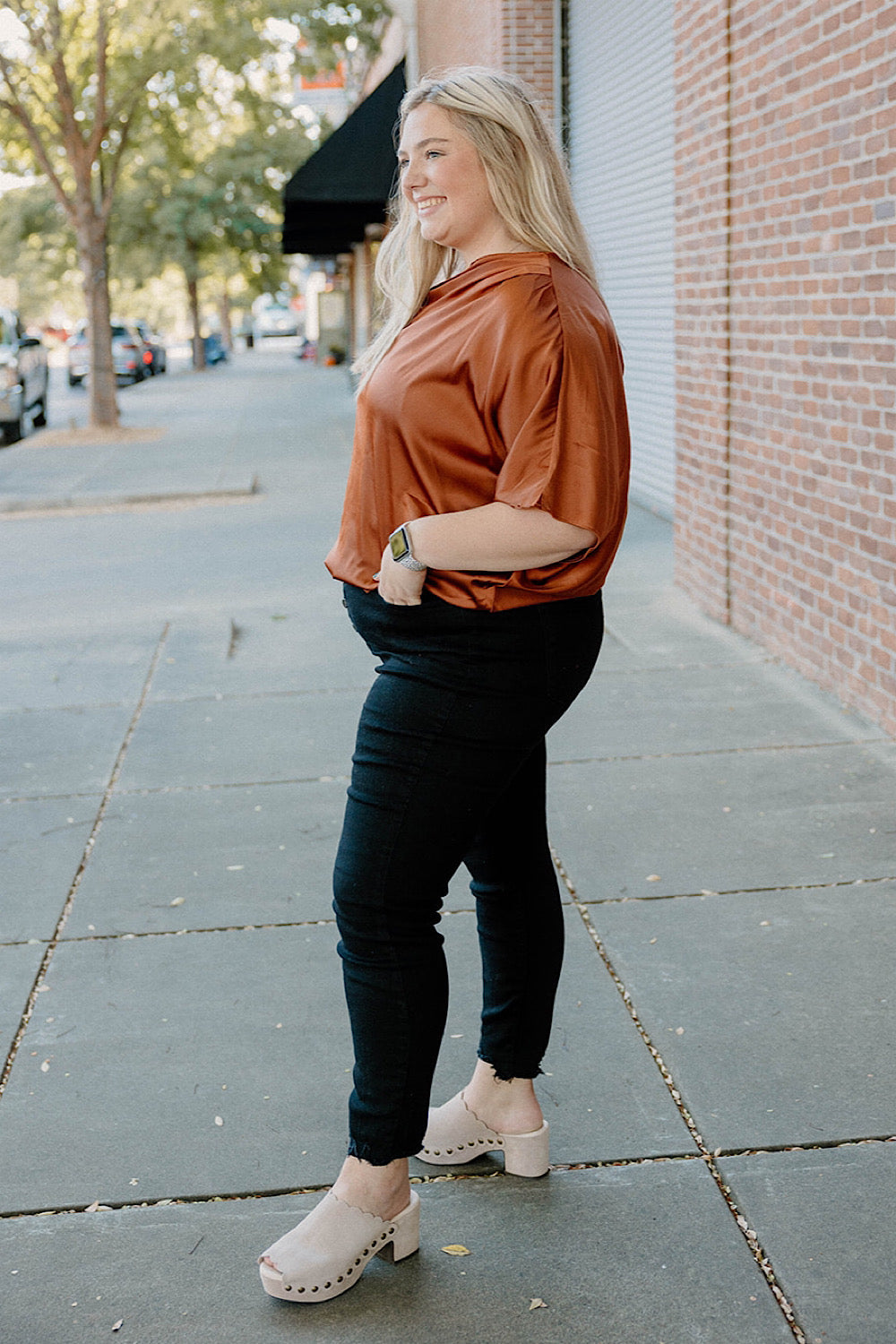 Haley One Shoulder Rust Top (Sizes S-2XL)