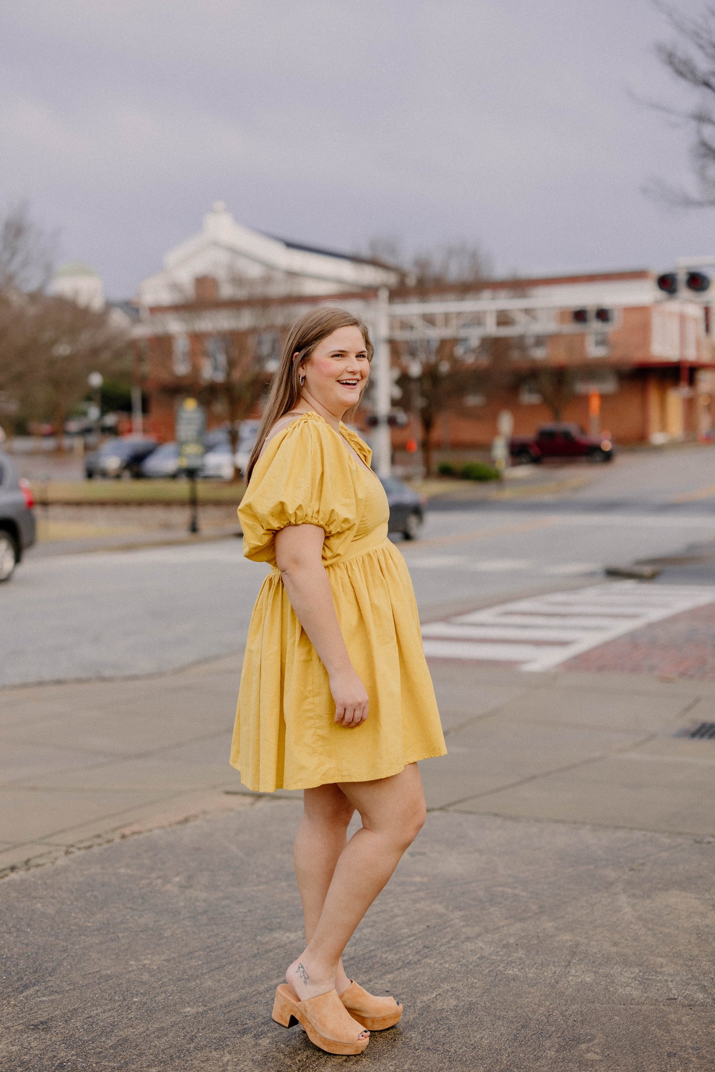 Strawberry Fields Puff Sleeve Mini Dress in Golden Yellow (Sizes S-2XL)