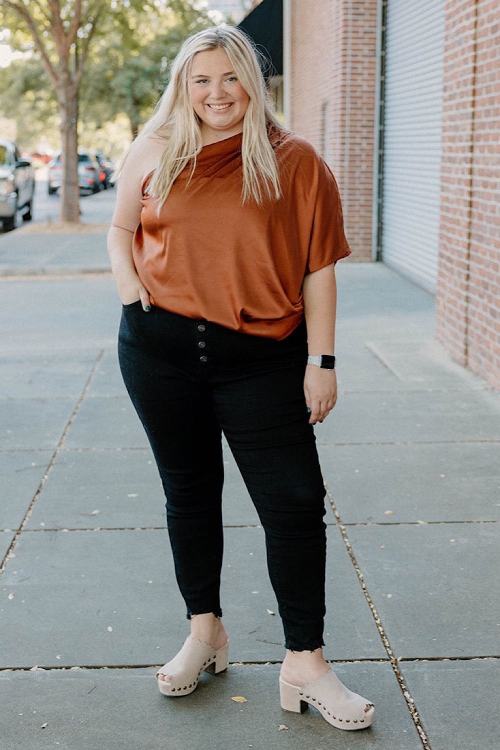 Haley One Shoulder Rust Top (Sizes S-2XL)