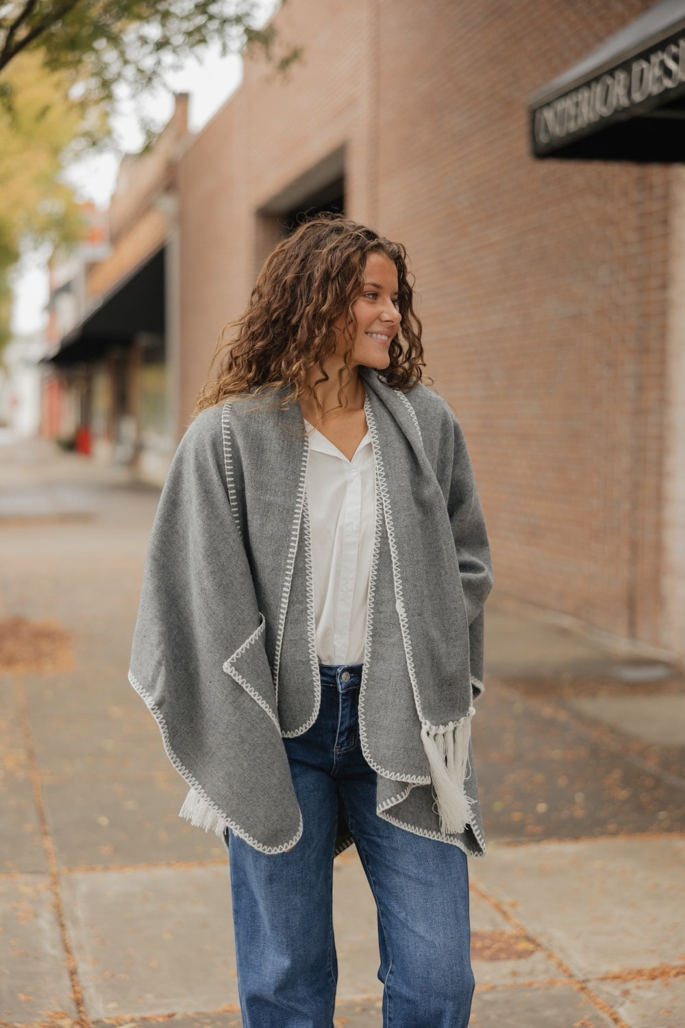Gray Whipstitch Wrap with Scarf