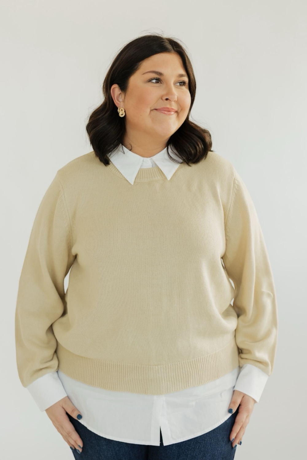 Azira Mix Media Collared Sweater (XS-3XL)