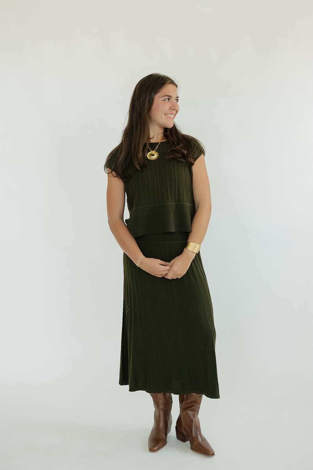 Sarah Olive Flowy Midi Dress (XS-XL)