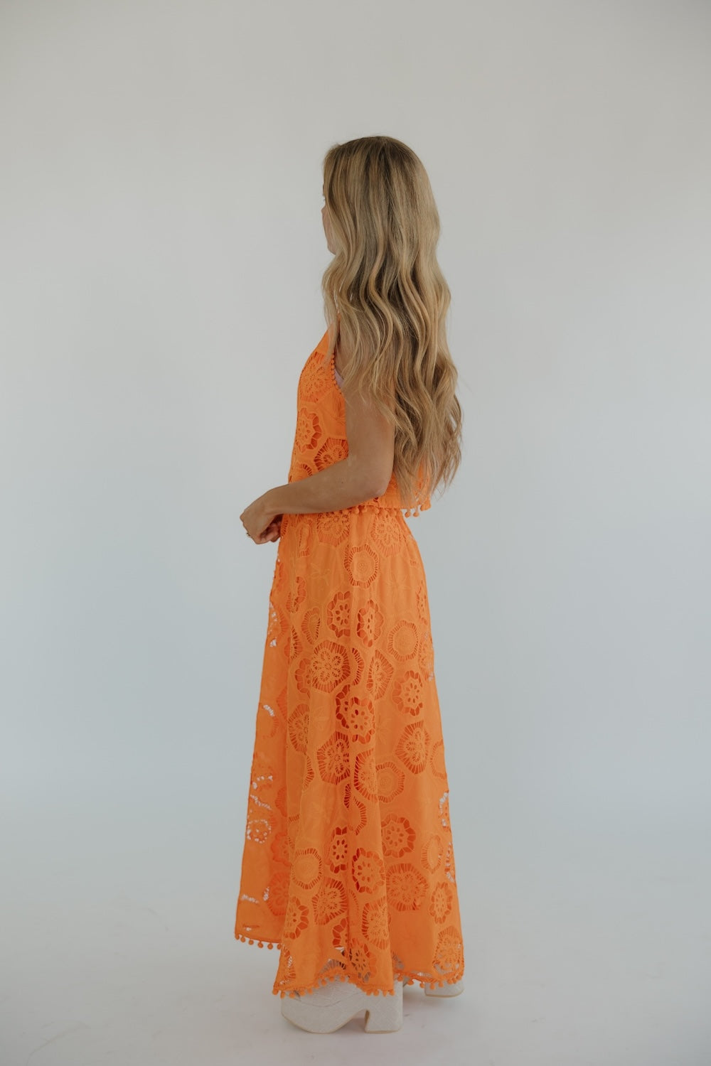 Orange Eyelet Maxi Skirt