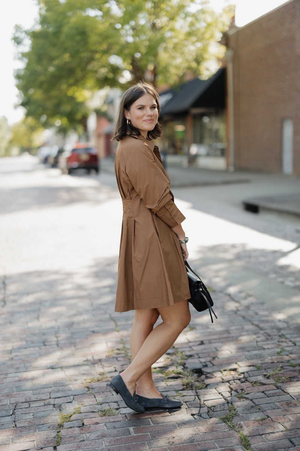 Taylor Camel Tailored Mini Shirt Dress