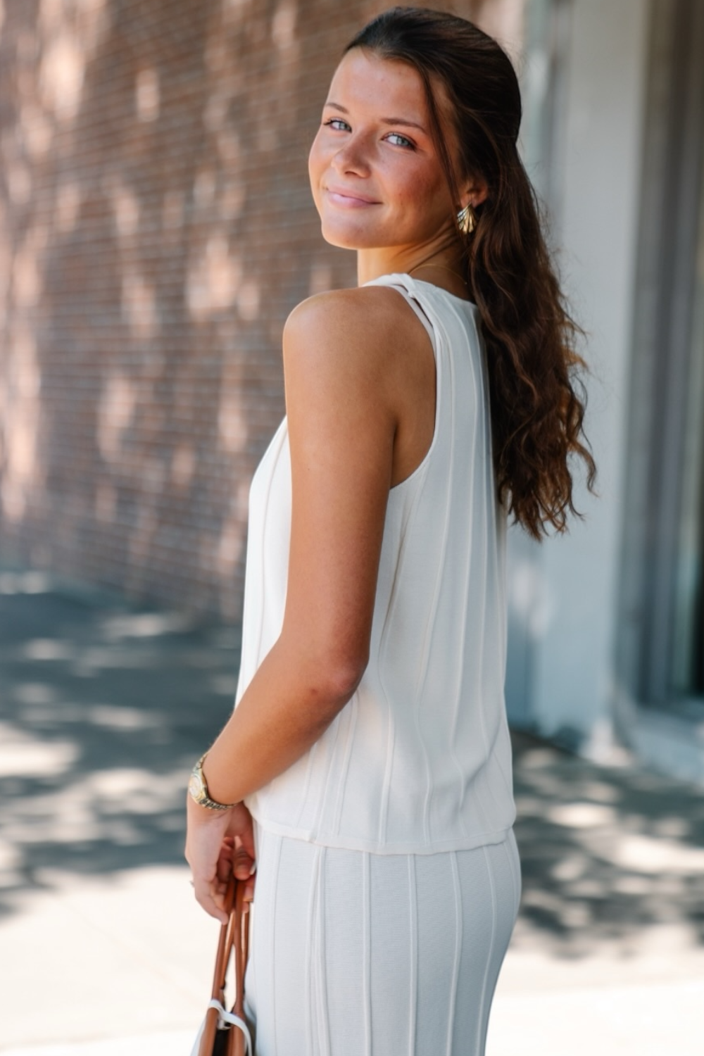 Stefani Knot Beige Twist Top