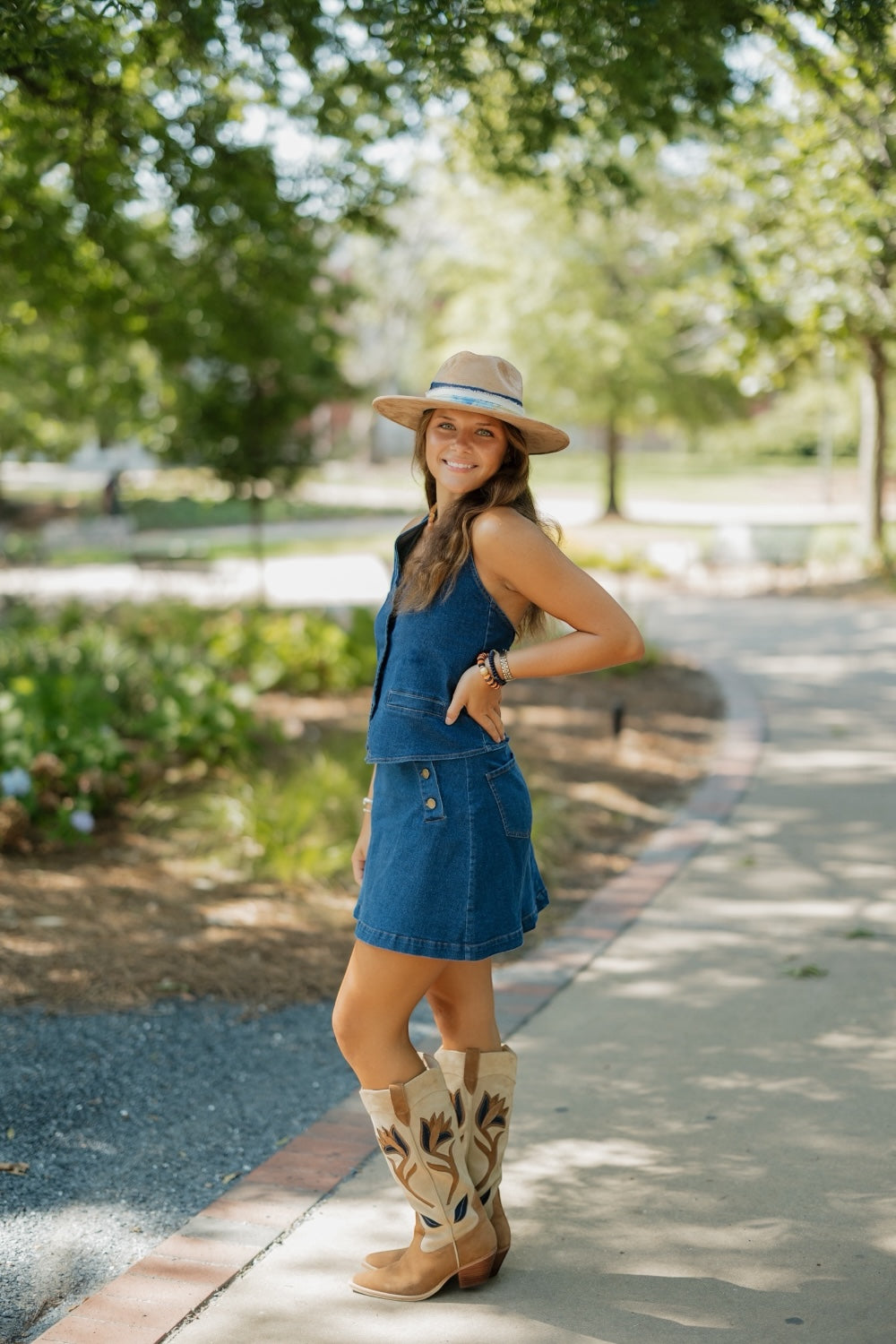 Lavinia Mid-Blue Denim Halter Neck Top (XS-XL)