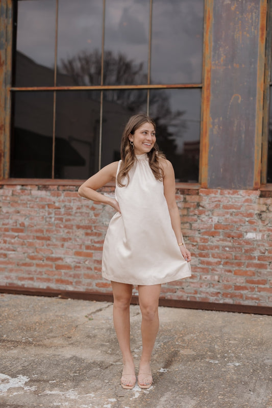 Champagne Tie Back Halter Dress