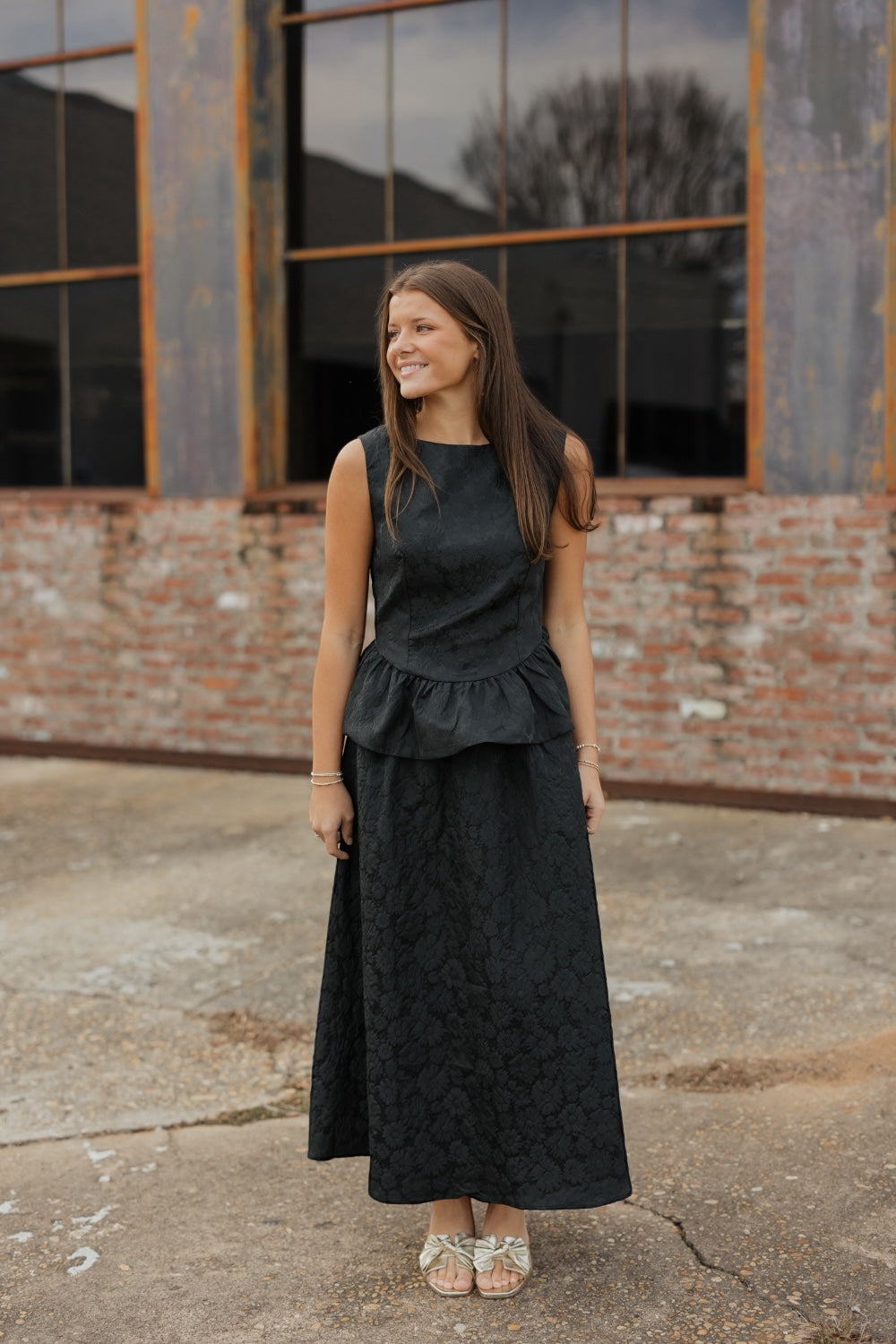 Bronte Black Brocade Midi Skirt