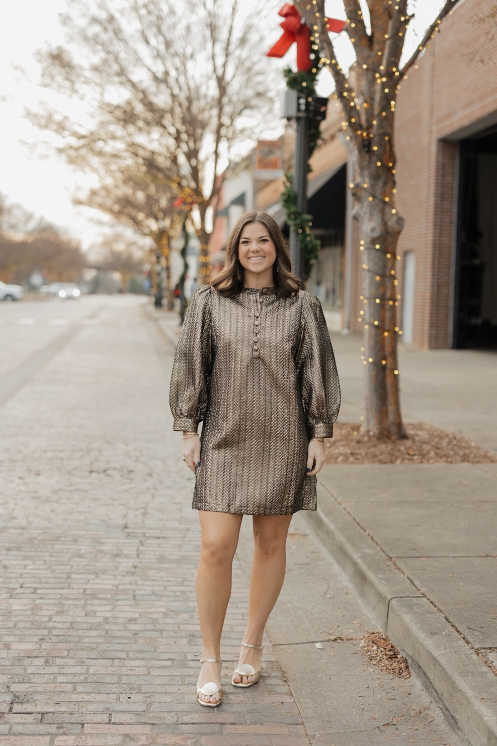 Maeve Gold Jacquard Mini Dress