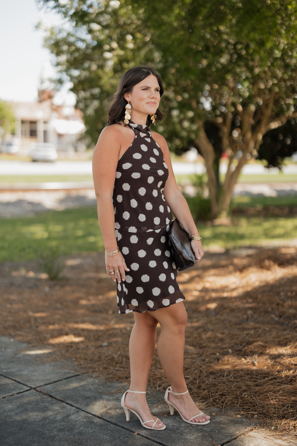 Grace Brown Polka Dot Halter Top