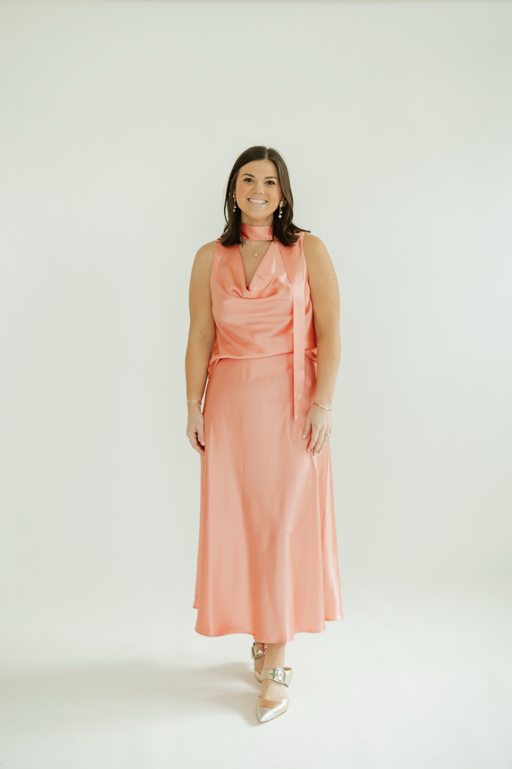 Fitz Coral Satin Midi Skirt