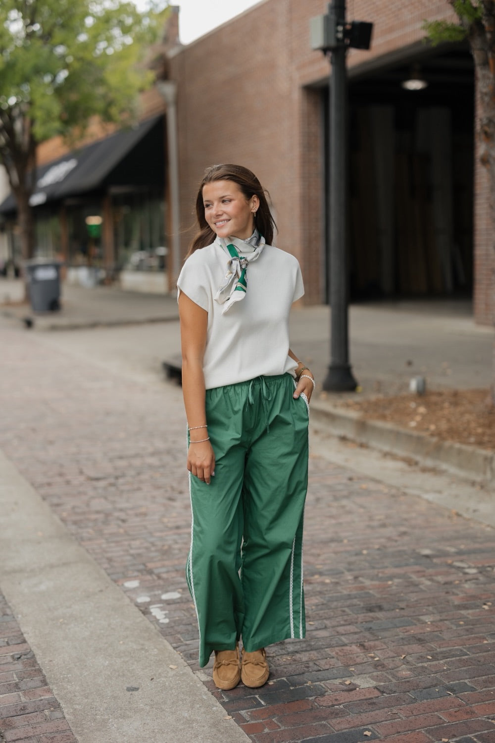 Wren Green Poplin Trim Track Pants