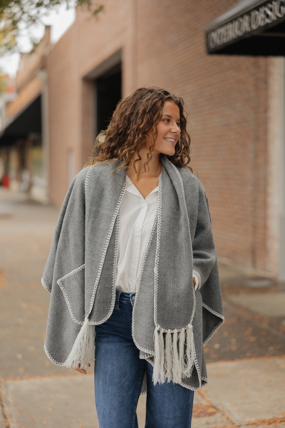 Gray Whipstitch Wrap with Scarf