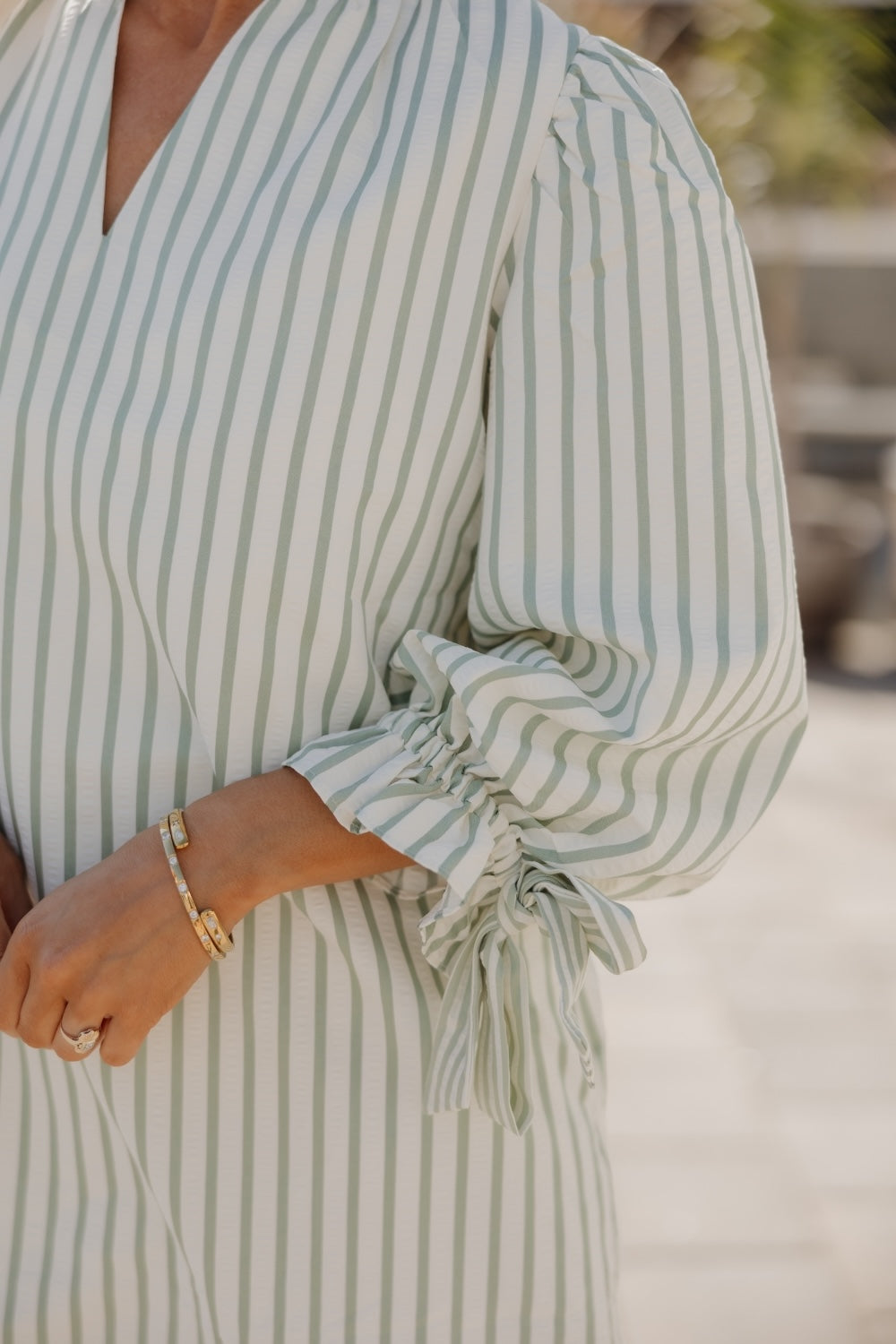 Fiona Sage Striped Flowy Dress (S-2XL)