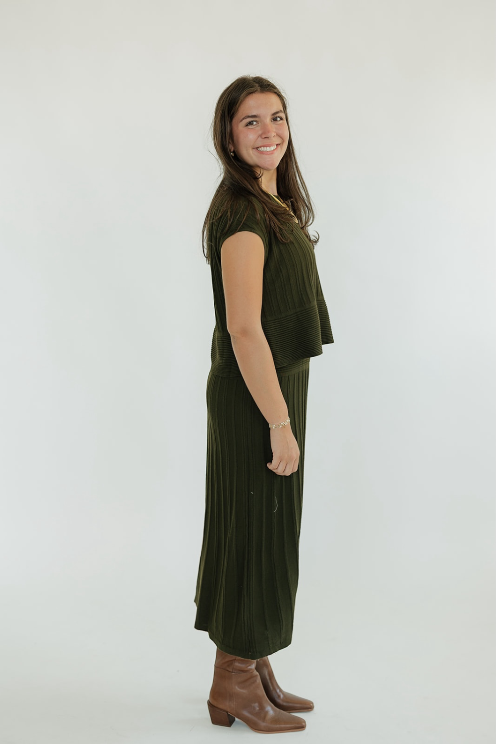 Sarah Olive Flowy Midi Dress (XS-XL)