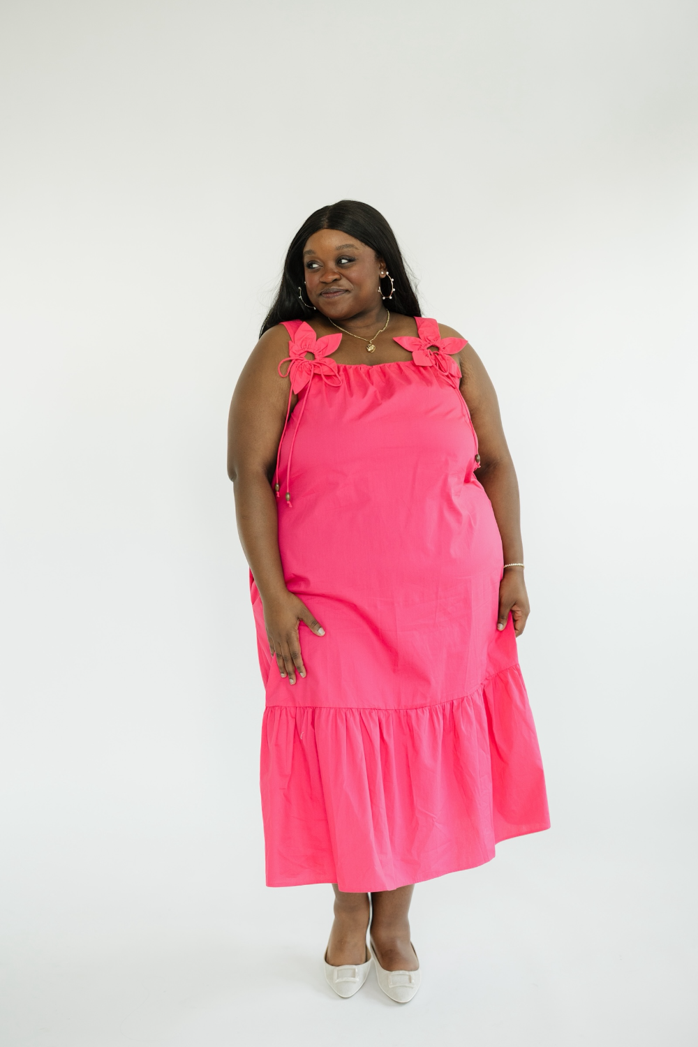 Paula Hot Pink Floral Sleeve Midi Dress (S-3XL)