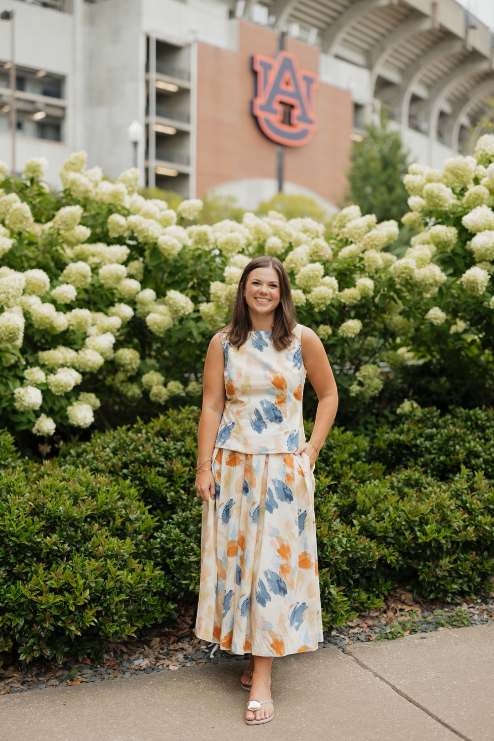 Sutton Navy/Orange Watercolor Print Top