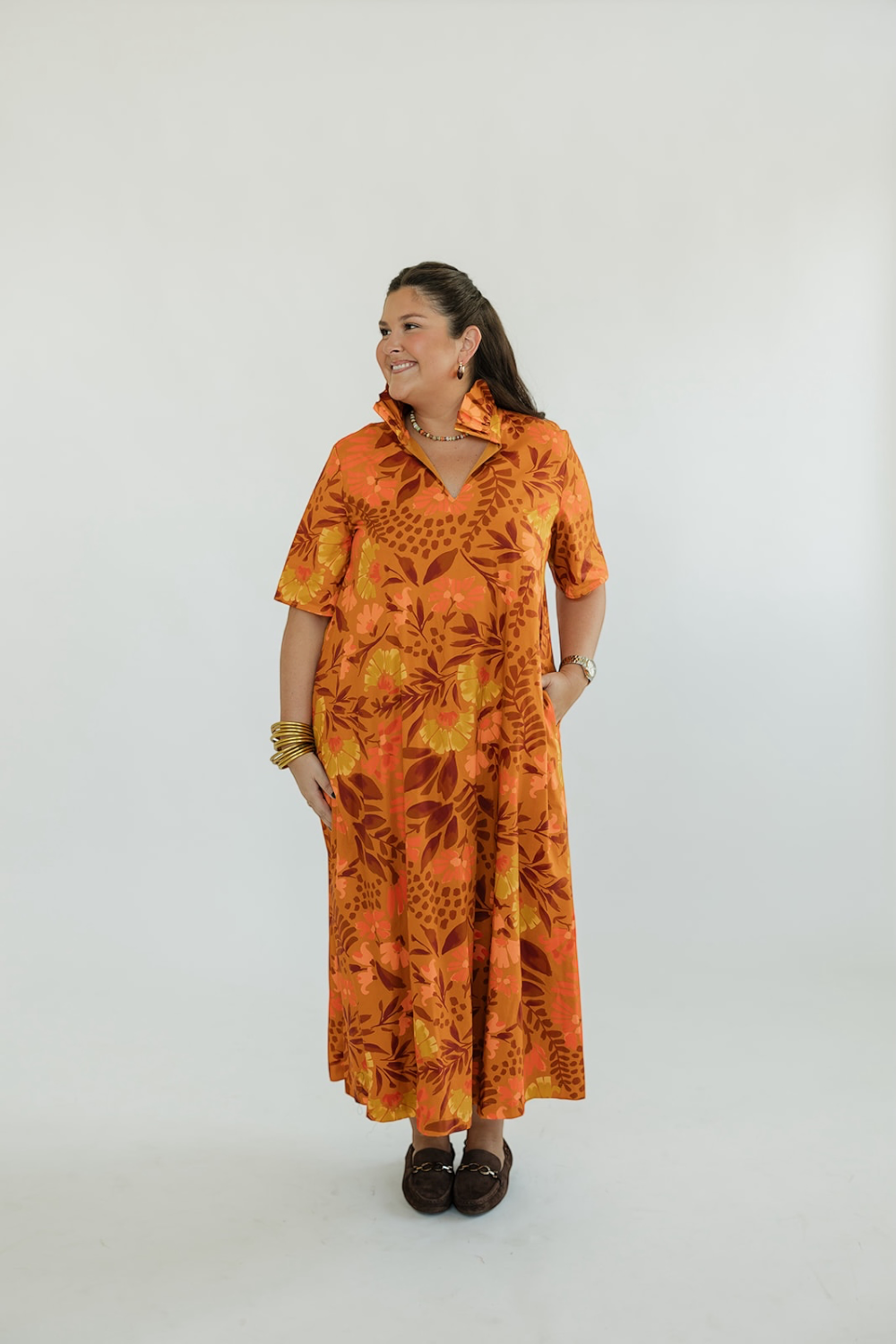 Audrey Sienna Meadows Ruffle Collar Midi Dress (S-3XL)