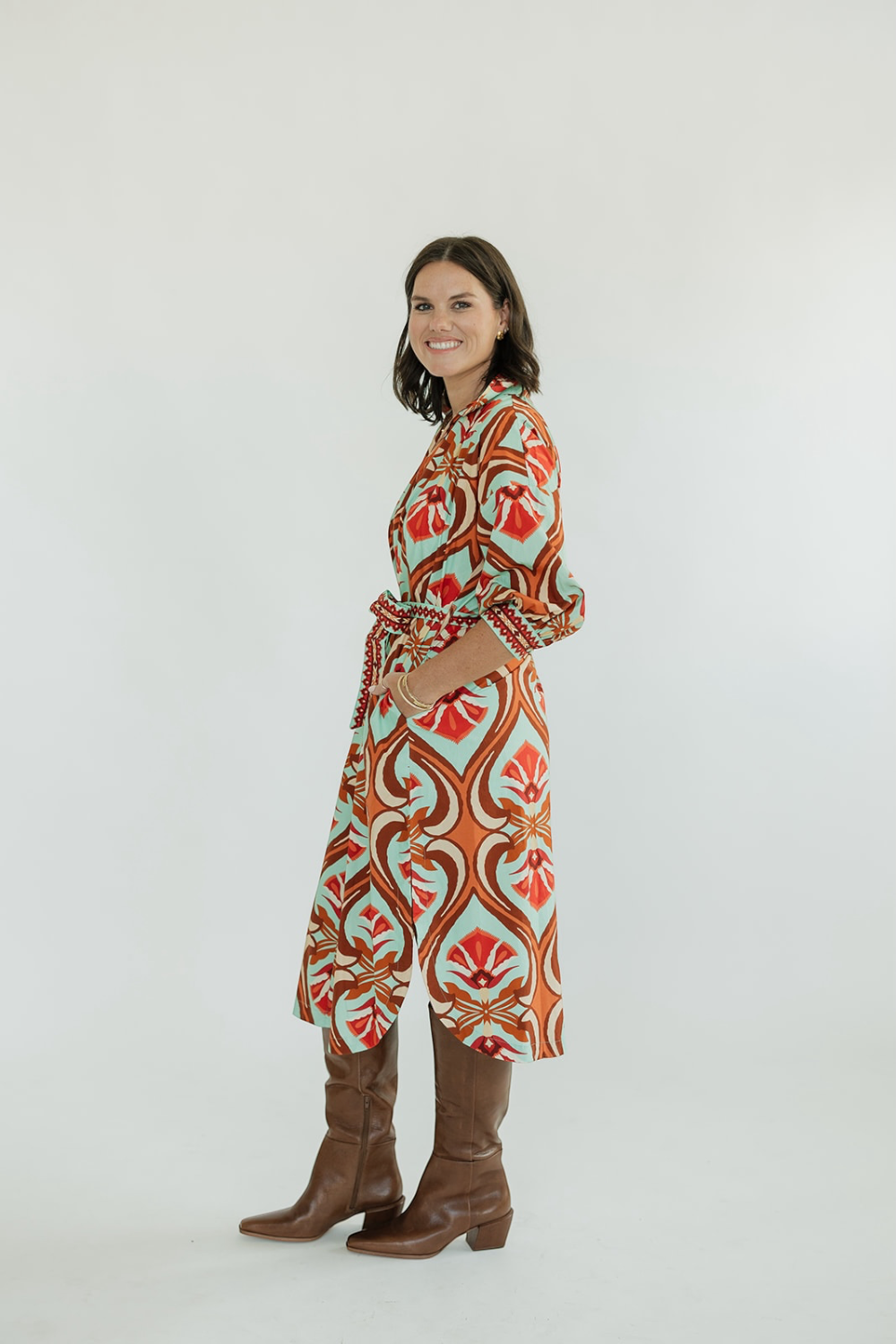 Olivia Geo Mint Shirt Midi Dress (XS-XL)