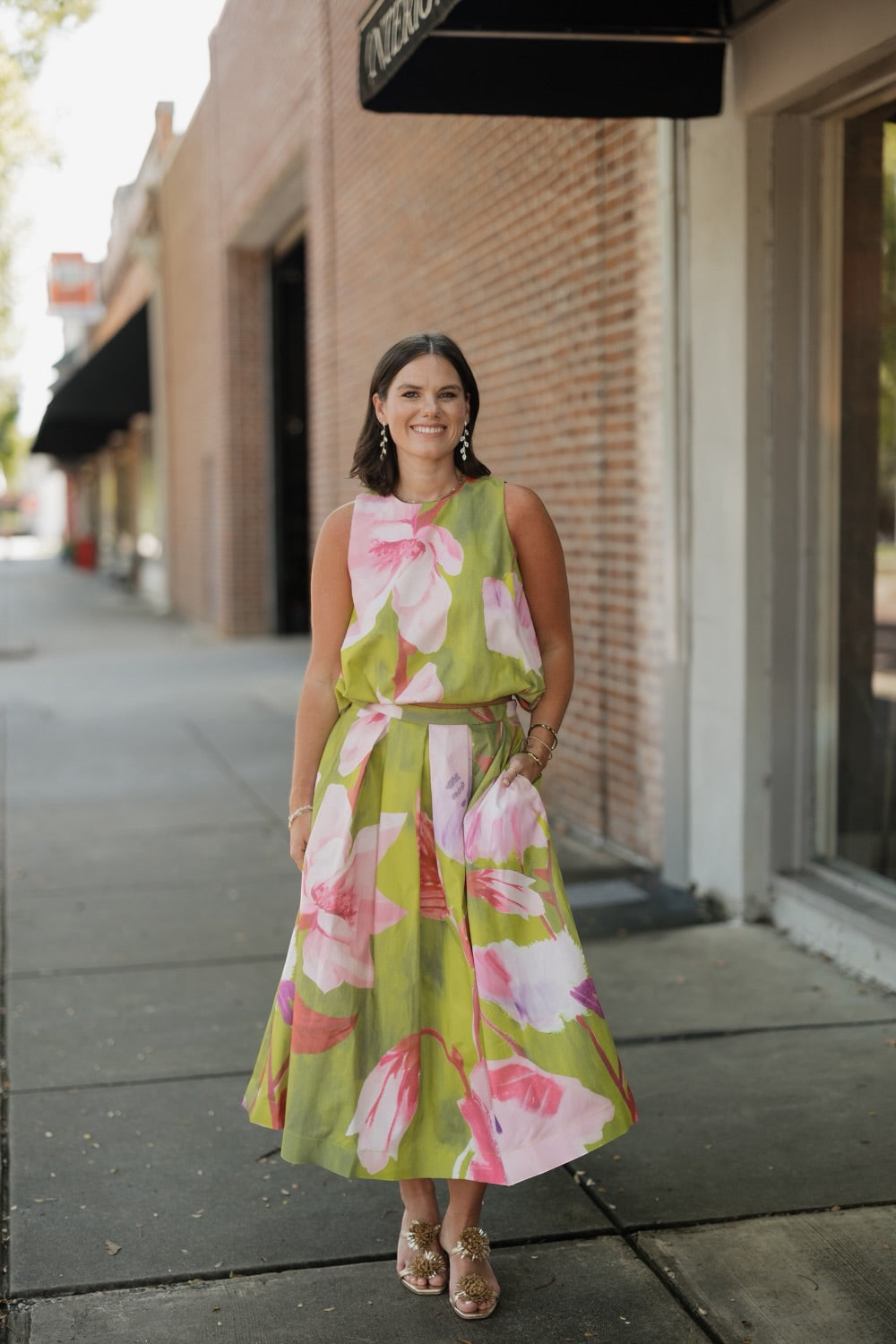 Anne Lime Floral Bubble Hem Top