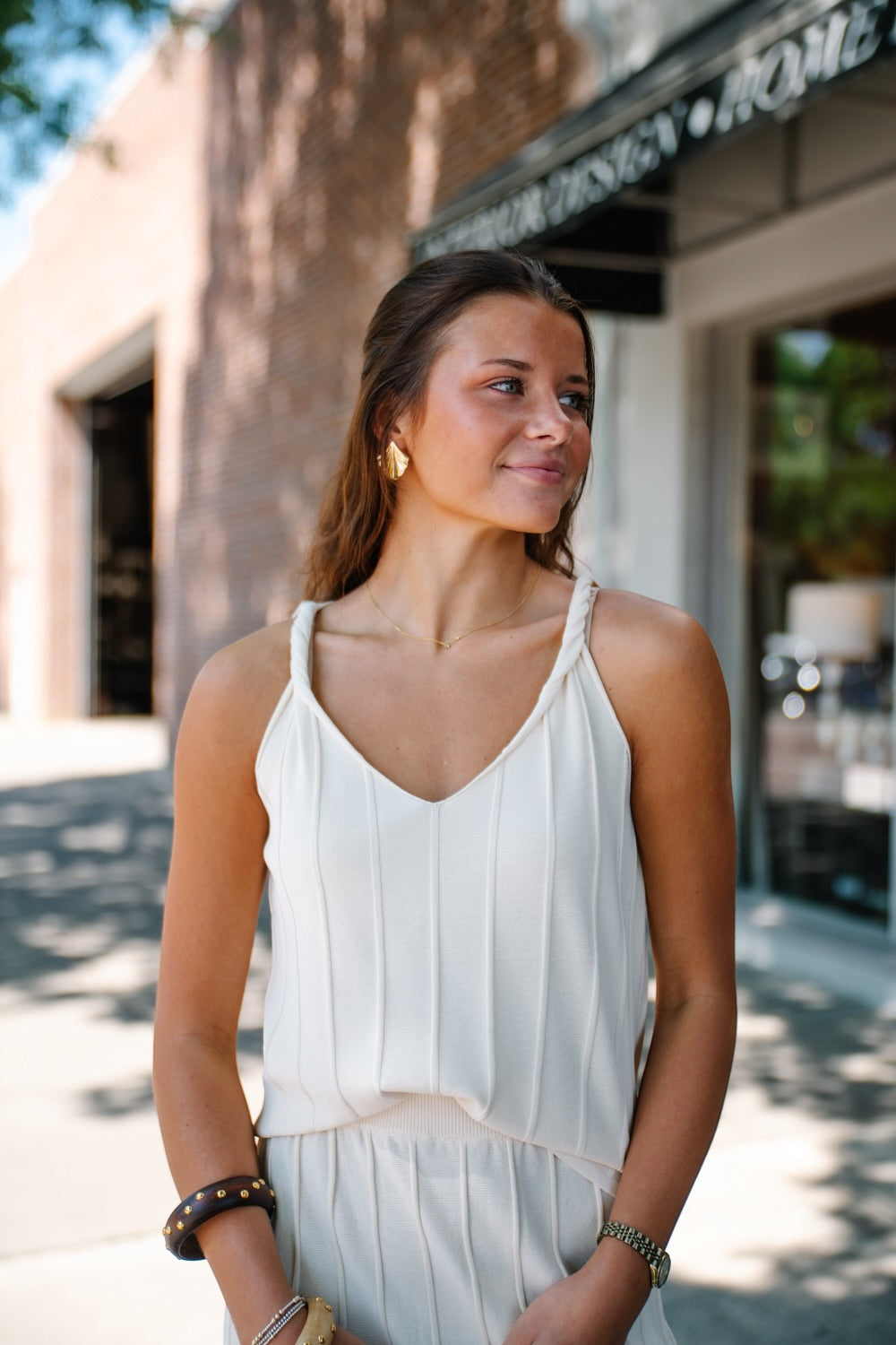 Stefani Knot Beige Twist Top